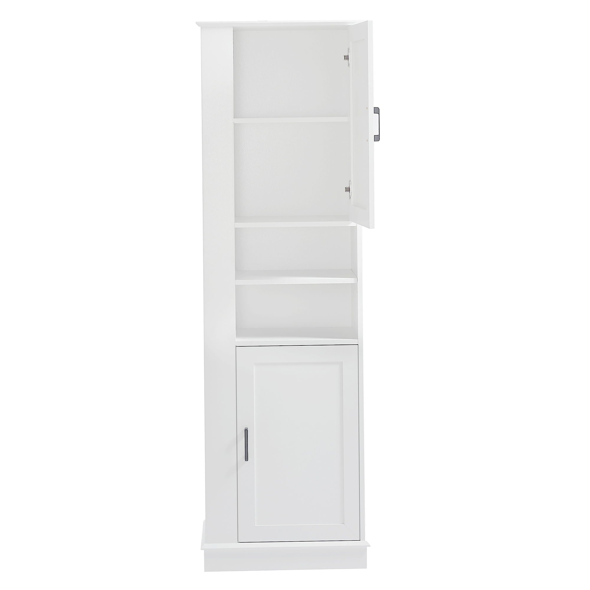 Tall Freestanding Bathroom Storage Cabinet With Adjustable Shelves And Side Hooks Board, Rectangle Design