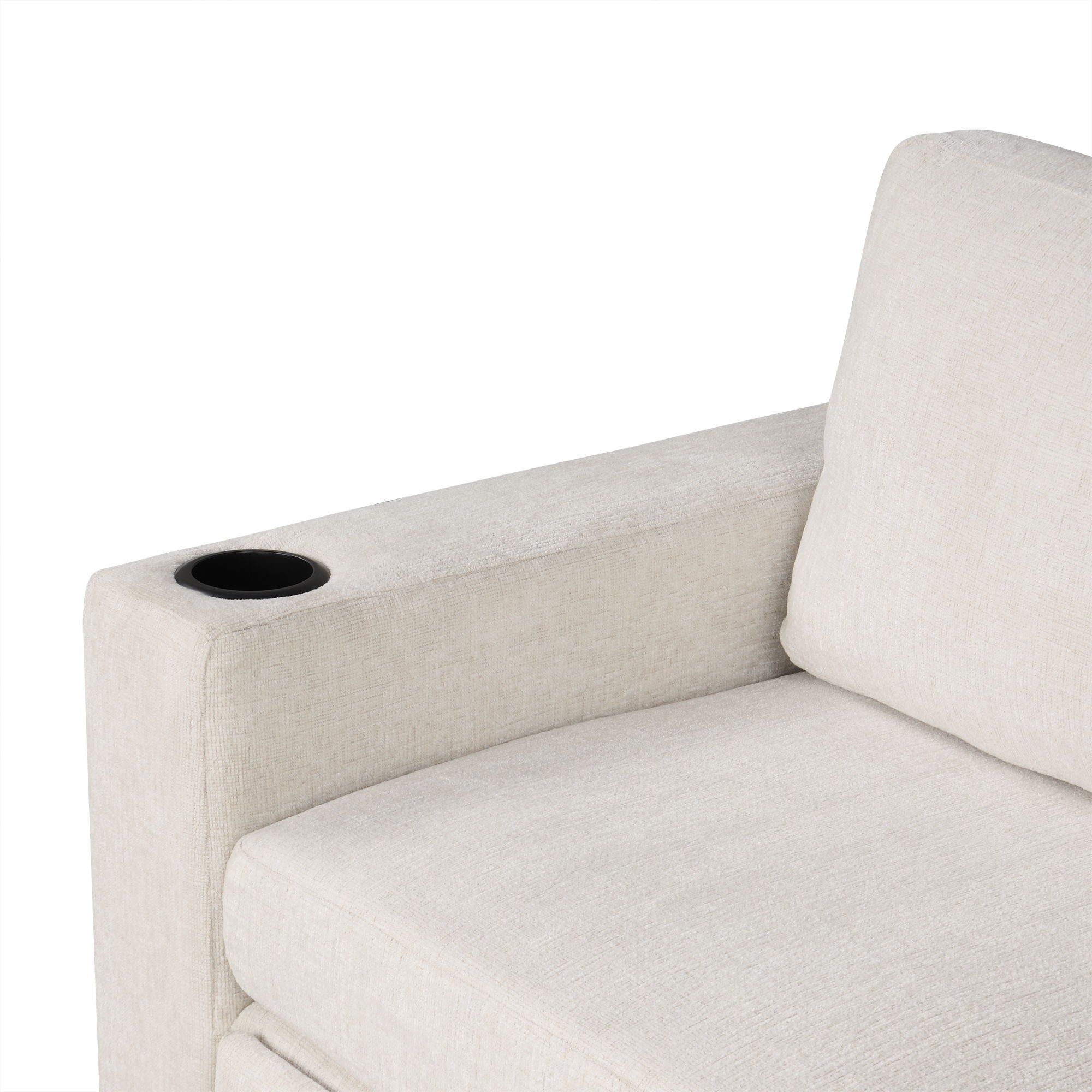 Modern 2 Seater Loveseat Sofa With Pull-Out Bed, Fabric, Built-In USB Ports & Cup Holders