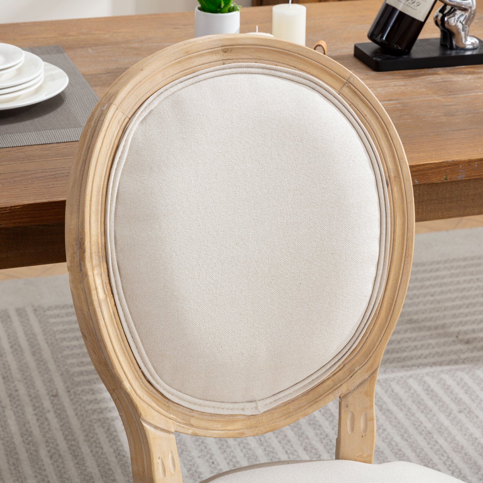 French Style Solid Wood Frame Antique Painting Fabric Back Dining Chair (Set of 2)