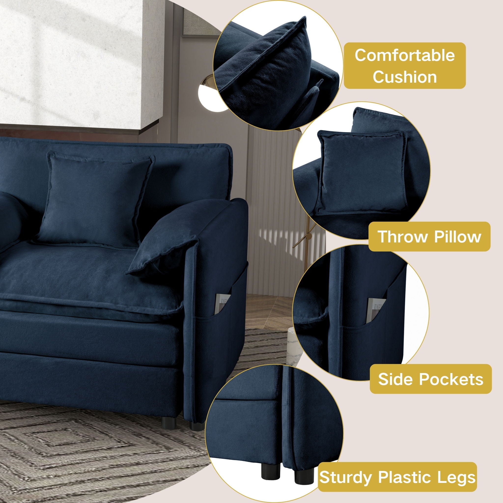 Modern Oversized Loveseat Sofa With Deep Seat And Diy Combination