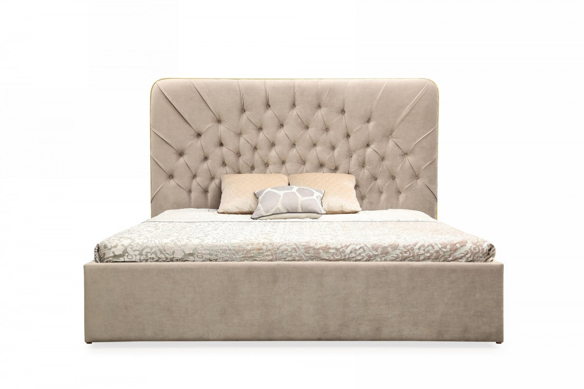 Modrest Moontide - Glam Beige Velvet and Brushed Brass Bedroom Set