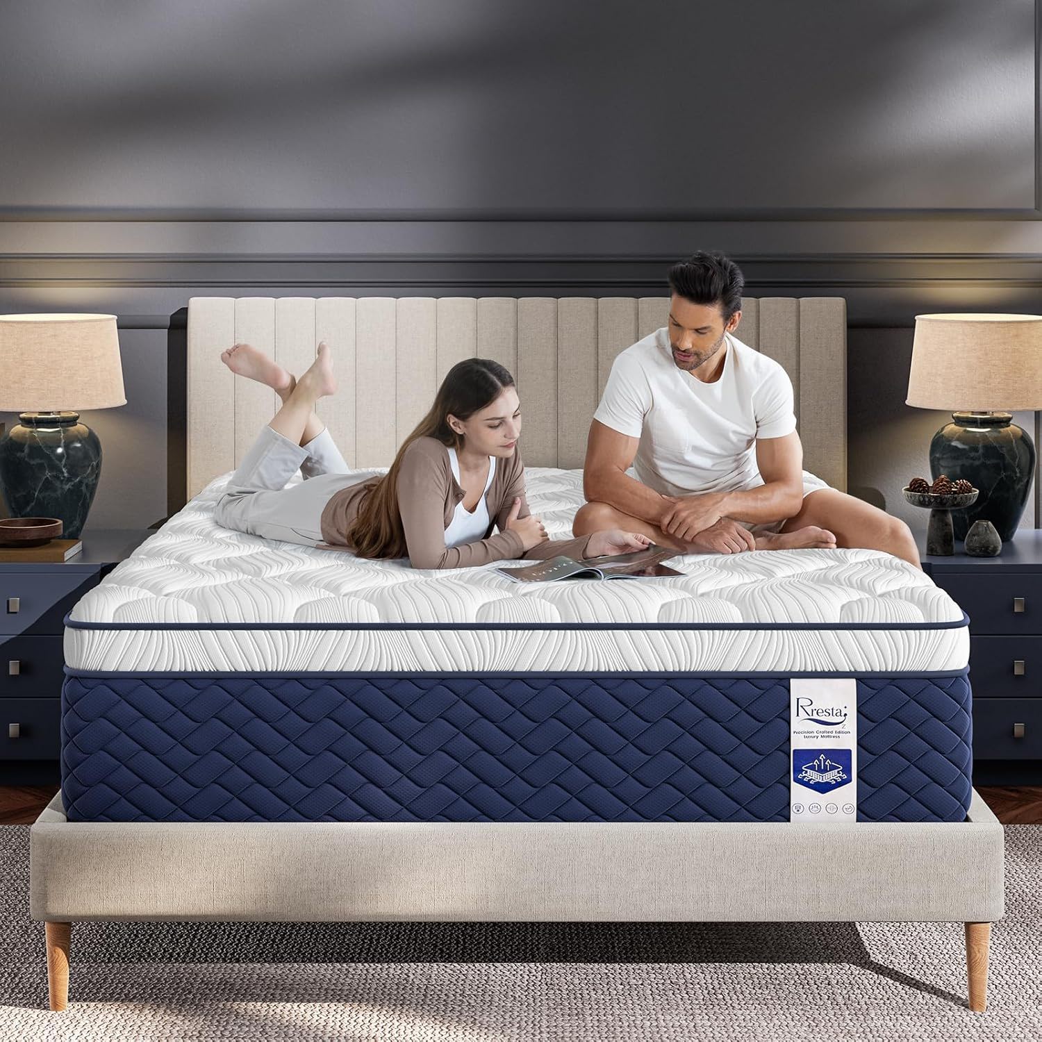 Rresta Hotel Collection - 12" Medium Firm Hybrid Mattress With 5 Zone Support For Back & Hip Relief, Fiber Free, Certipur Us Certified