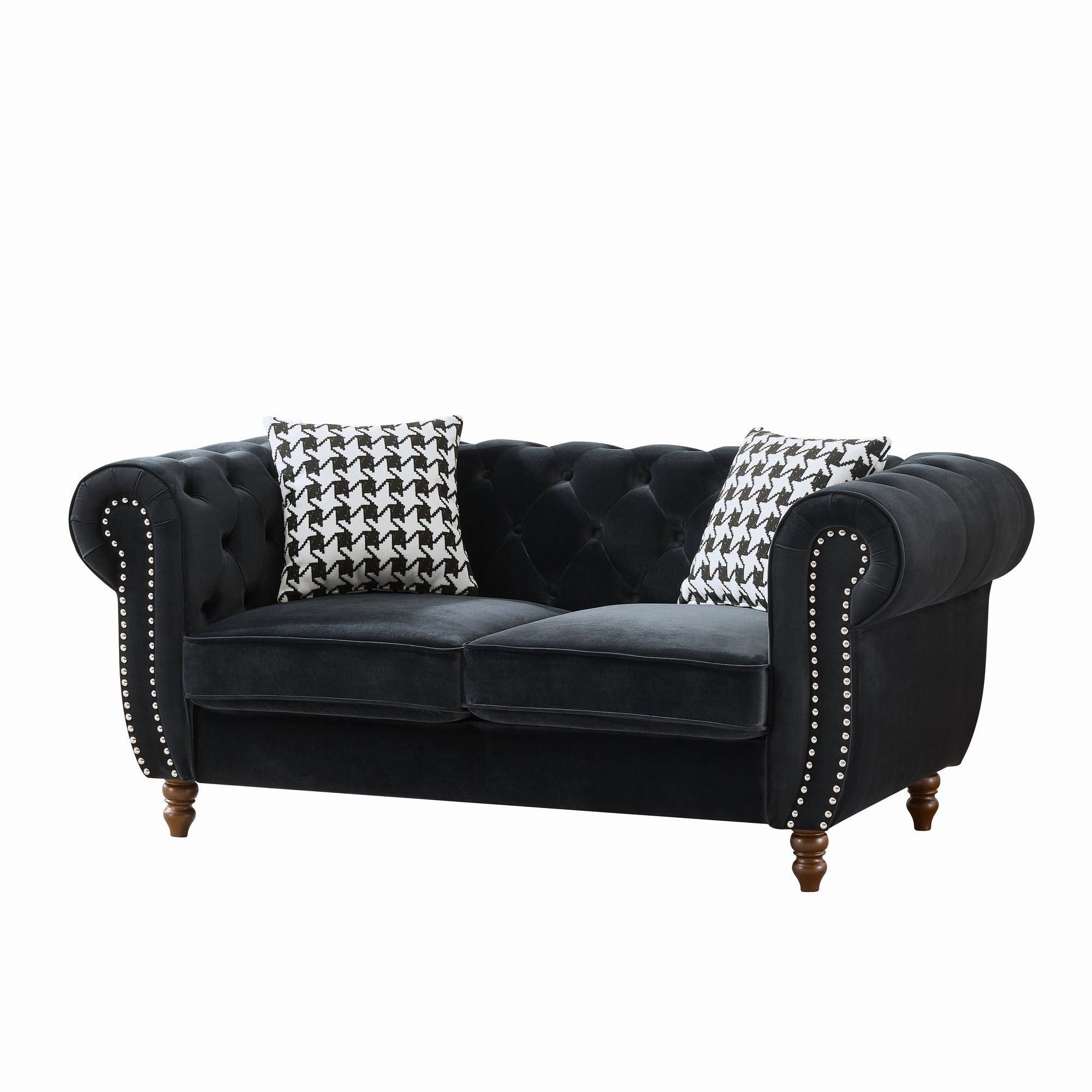 Chesterfield 3 And 2 Seater Upholstery Sofa With Roll Armrest & Nailhead Fabric Couch
