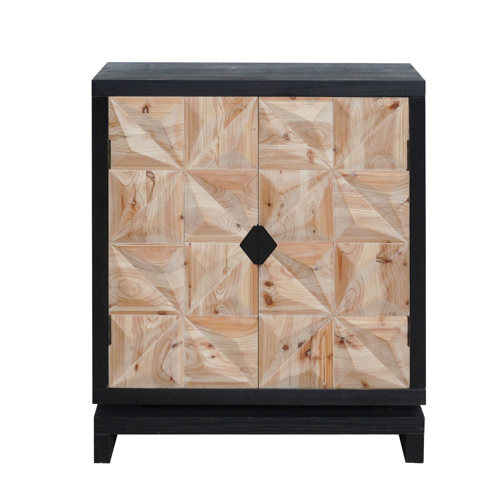 2 Door Accent Storage Cabinet With Diamond Handle - Black / Natural
