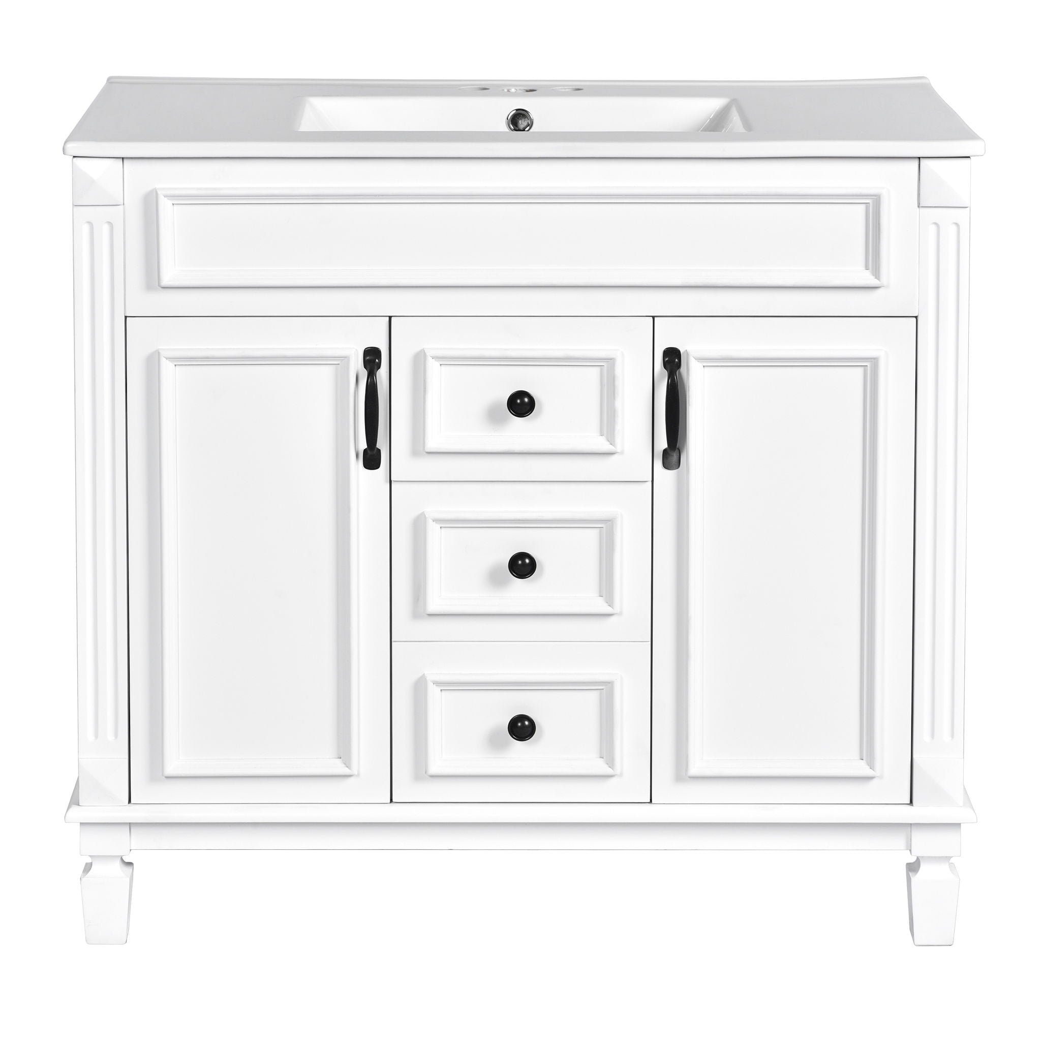 Bathroom Vanity With Top Sink, Basin On Cabinet With 2 Soft Closing Doors And 2 Drawers