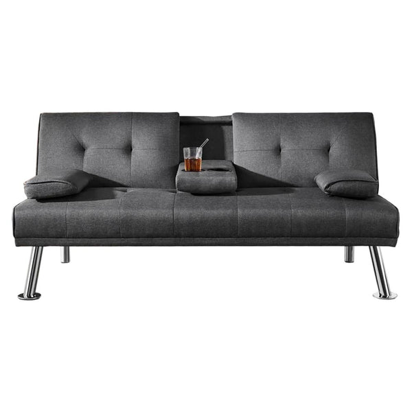 Happy Homes Chelsea Futon Chelsea Futon with Drop Down Cup Holder - Grey IMAGE 1