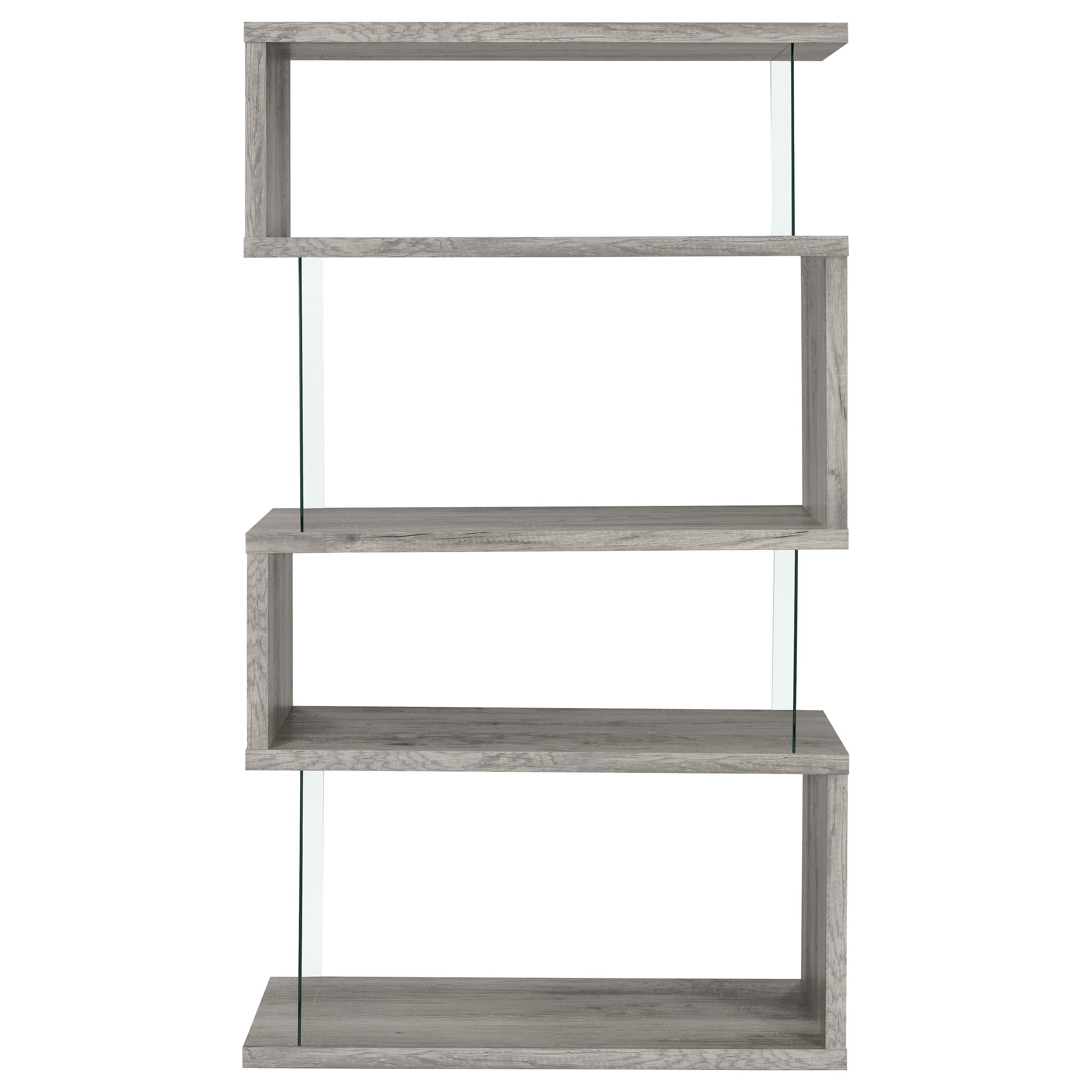 Coaster Furniture Emelle 802340 4-Shelf Bookcase With Glass Panels - Grey Driftwood IMAGE 2