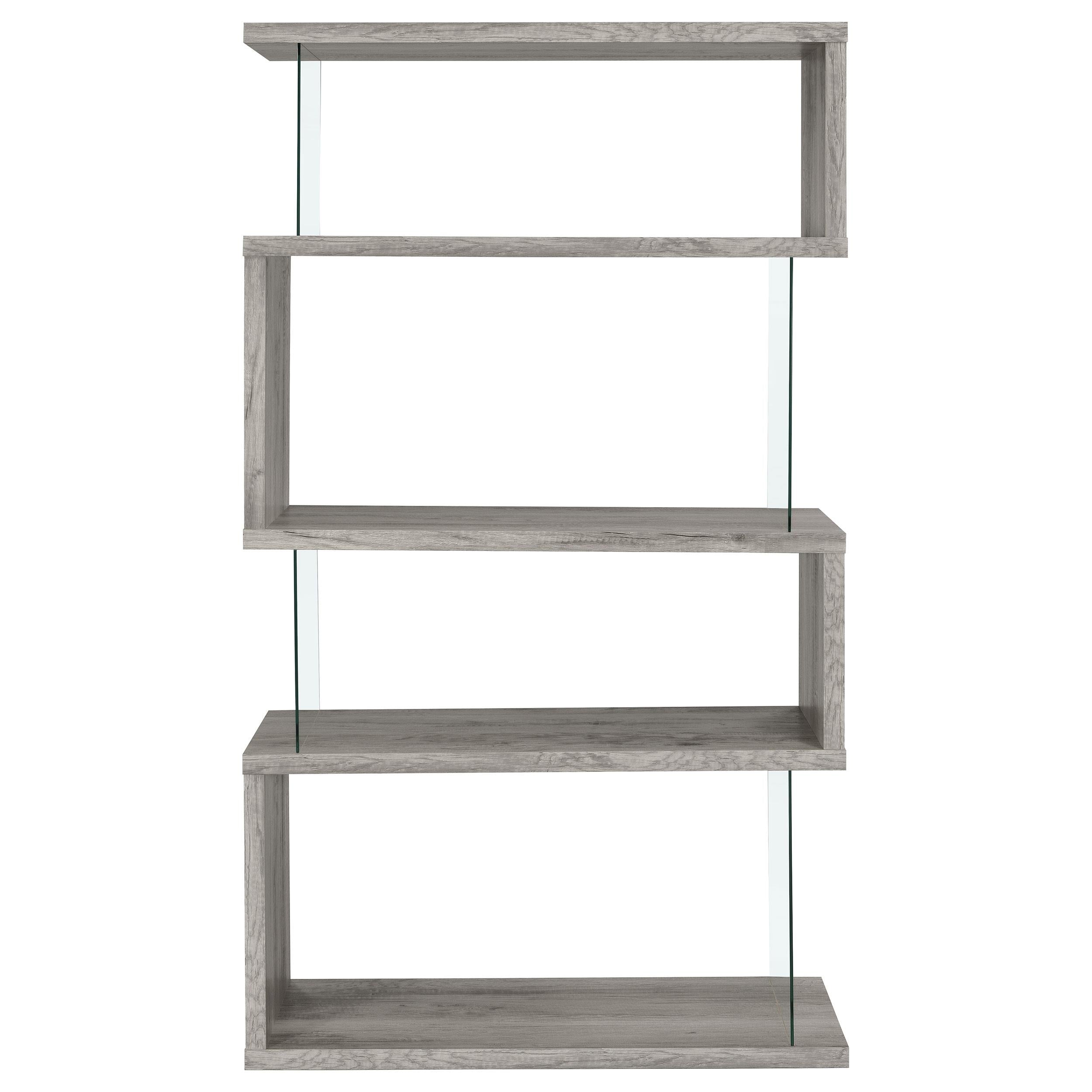 Coaster Furniture Emelle 802340 4-Shelf Bookcase With Glass Panels - Grey Driftwood IMAGE 5