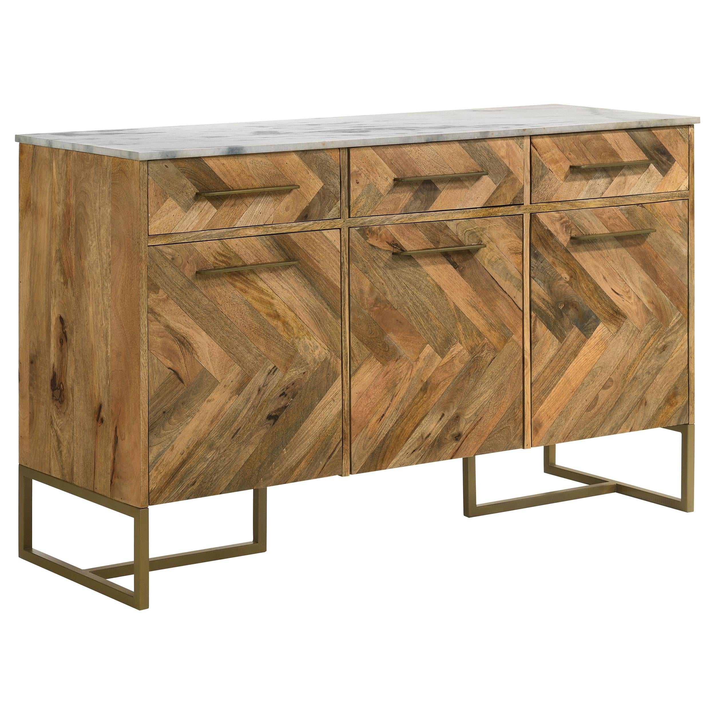 Coaster Furniture Keaton 951138 3-Door Accent Cabinet with Marble Top - Natural/Antique Gold IMAGE 1