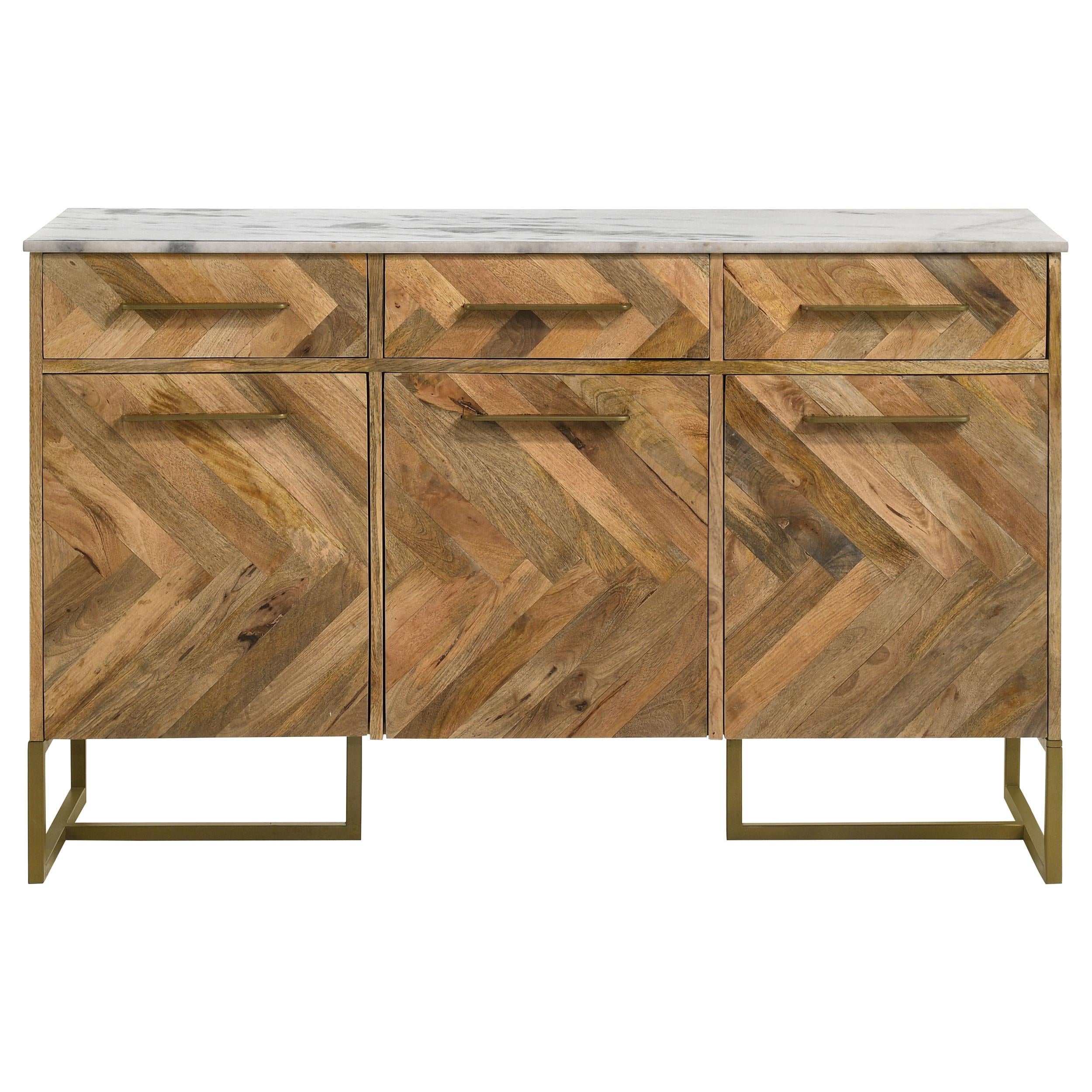 Coaster Furniture Keaton 951138 3-Door Accent Cabinet with Marble Top - Natural/Antique Gold IMAGE 3