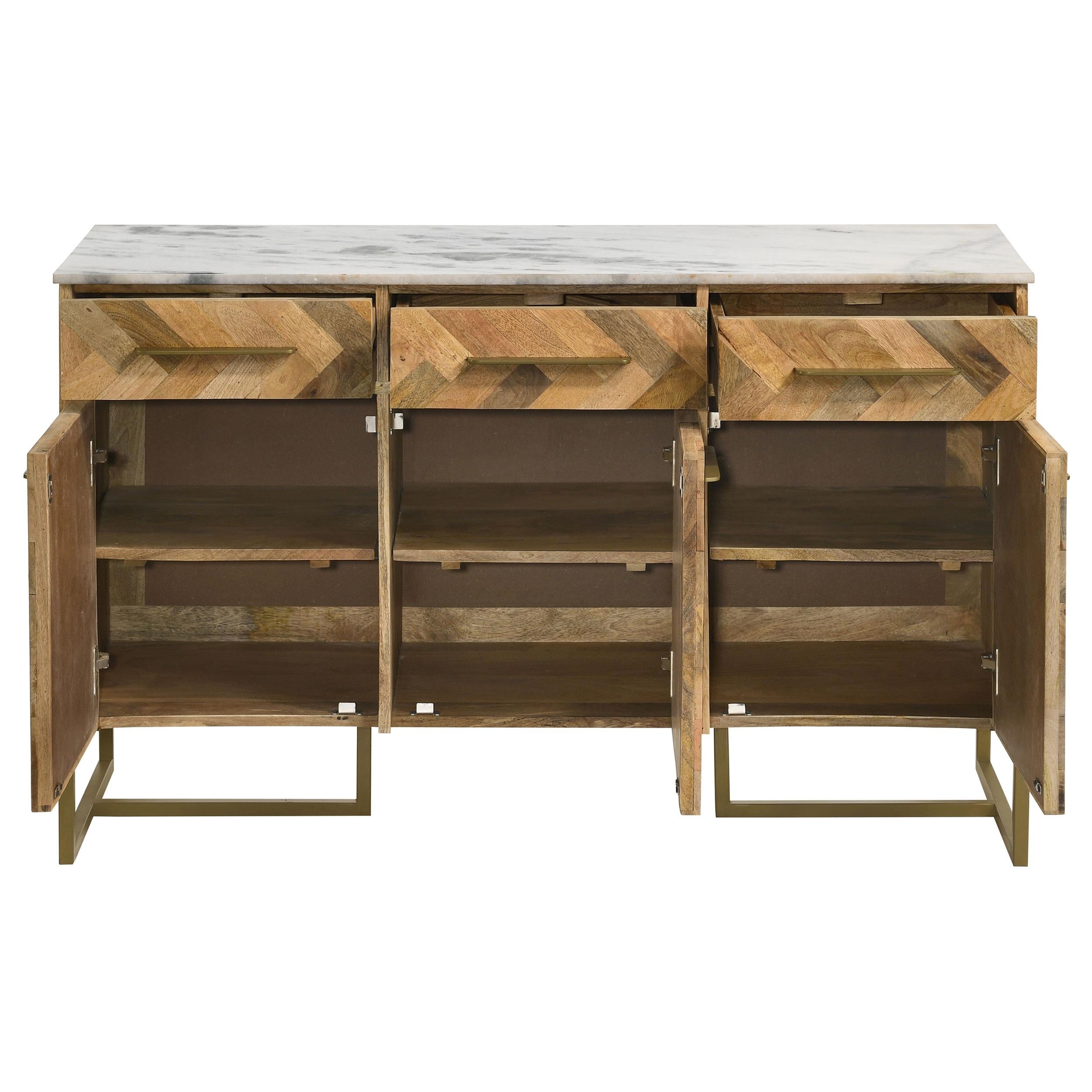 Coaster Furniture Keaton 951138 3-Door Accent Cabinet with Marble Top - Natural/Antique Gold IMAGE 4