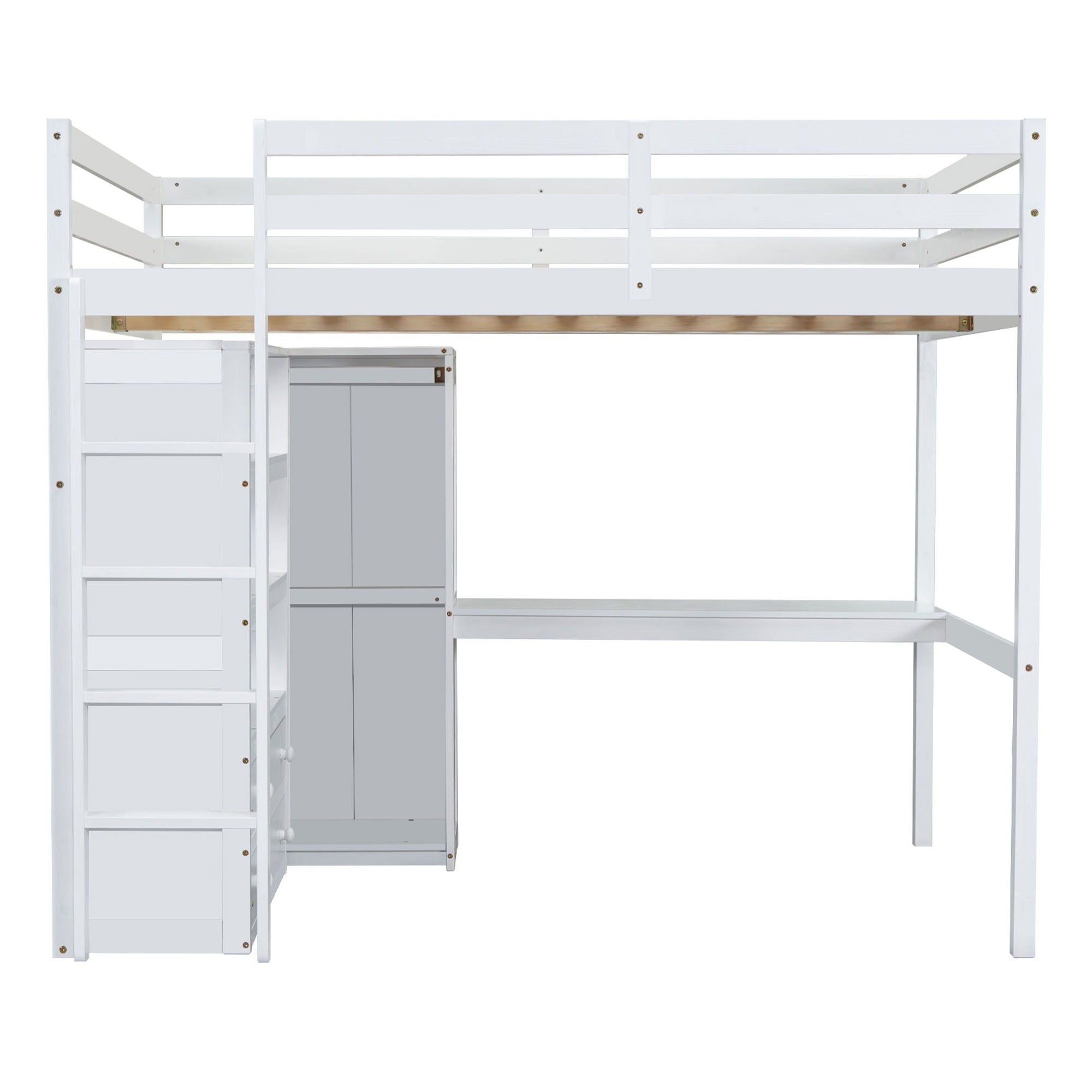 Loft Bed With Built In Wardrobe, Desk, Shelves And Drawers