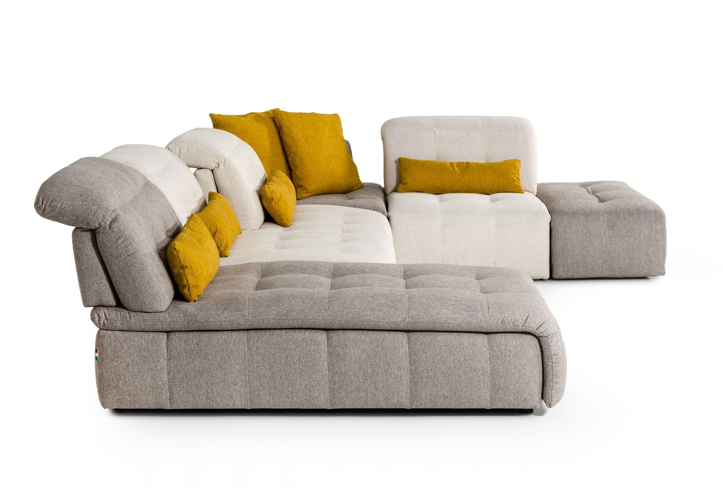 David Ferrari Natura - Italian Modern Light Taupe Fabric Sectional Sofa with Manual Recliner