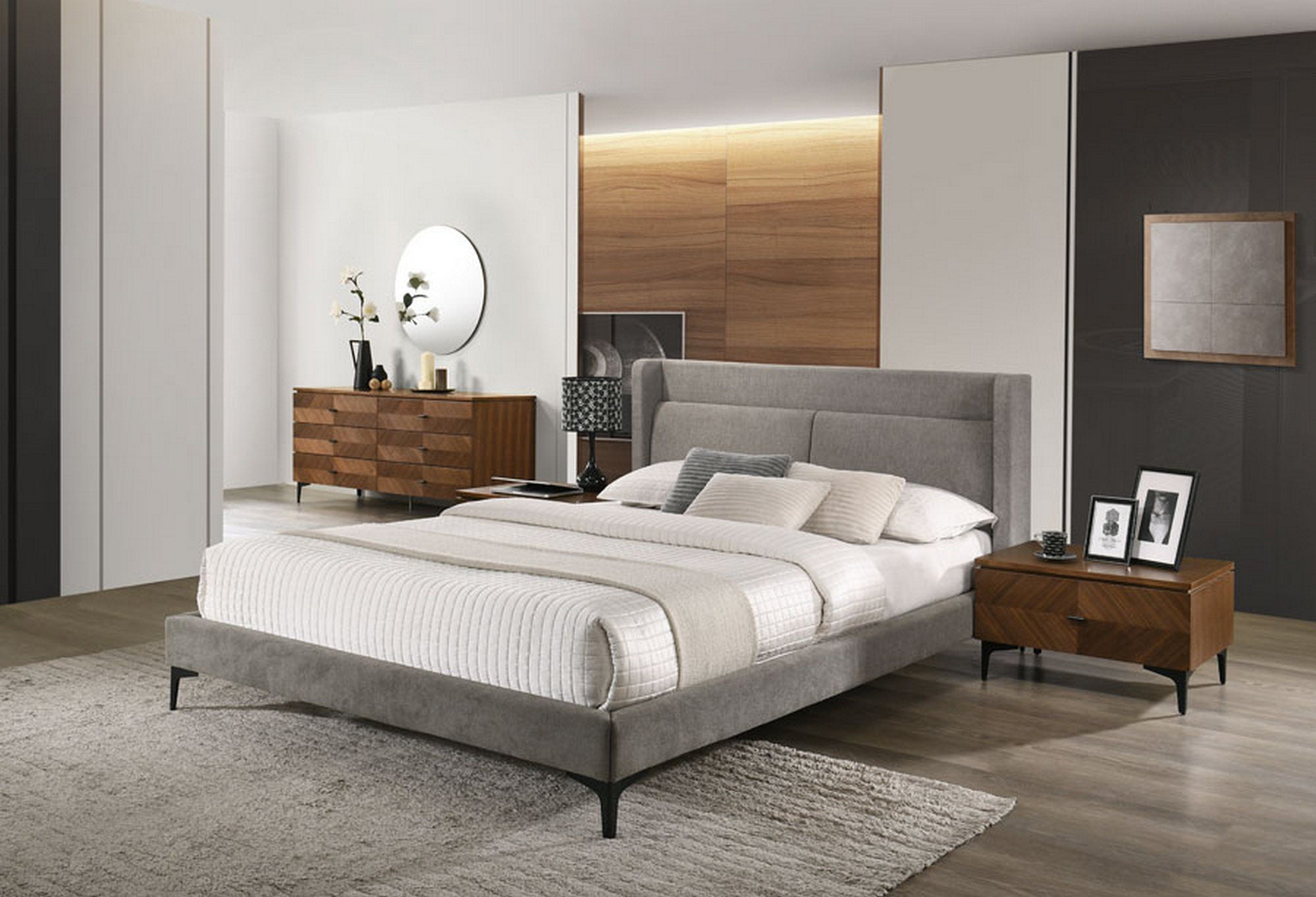 Modrest Paula - California King Mid-Century Grey Upholstered Bed