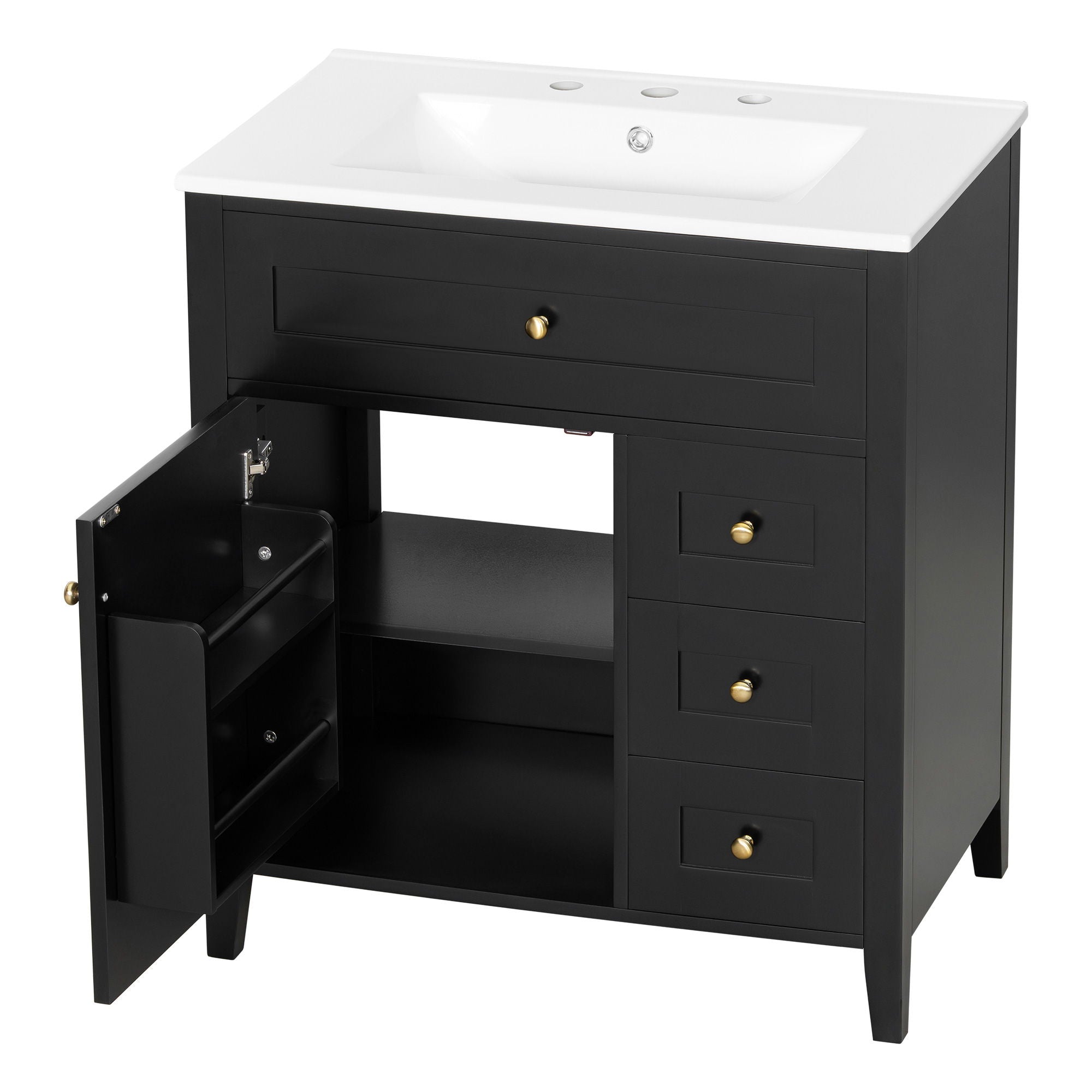 Bathroom Vanity With Sink, 3 Drawers And Adjustable Shelf