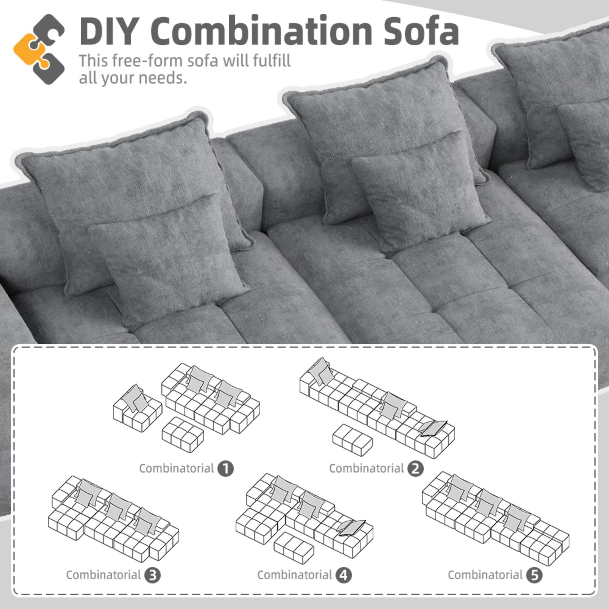 Modern Oversized, Modular Sectional Sofa With Pillows