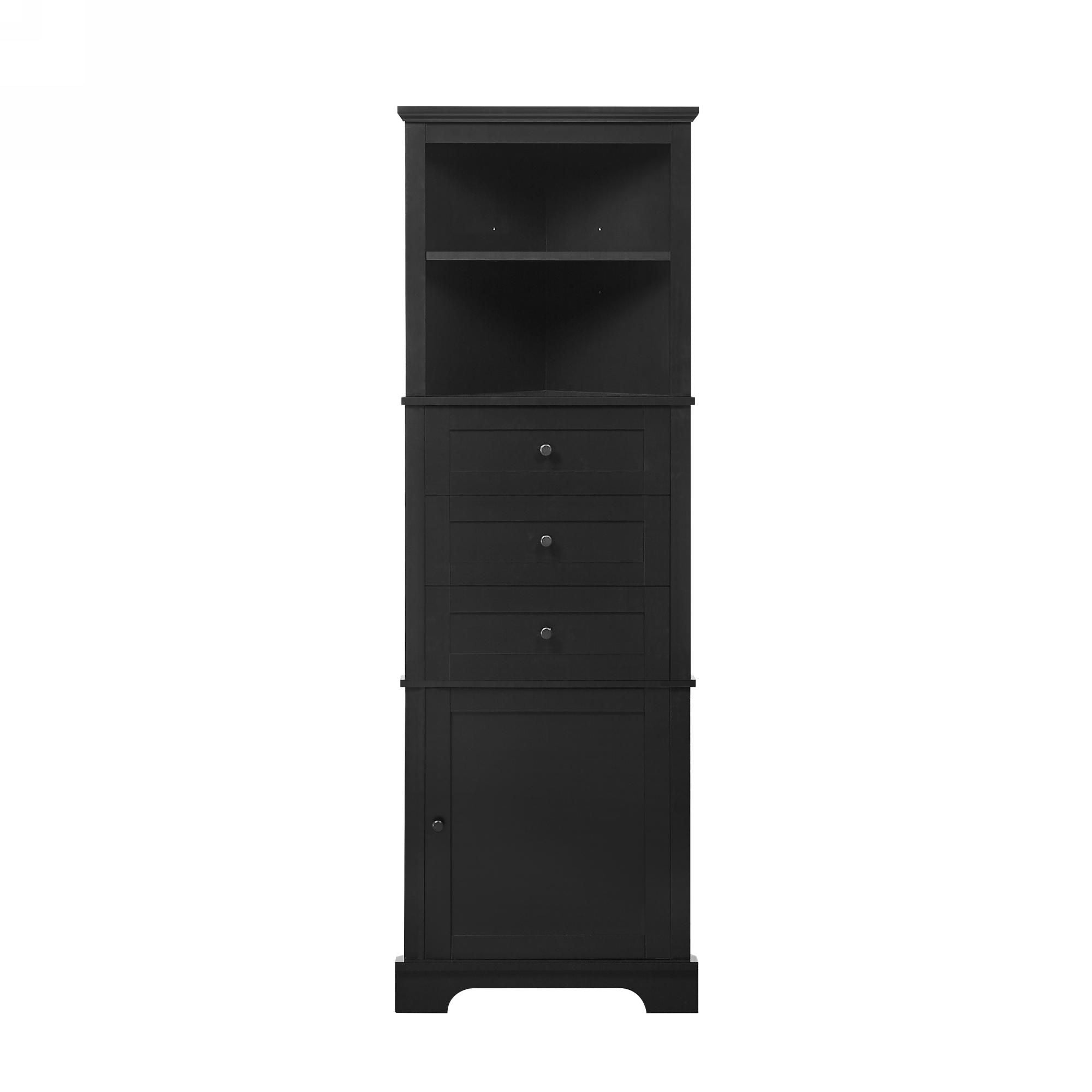 Tall Storage Cabinet With 3 Drawers And Adjustable Shelves For Bathroom