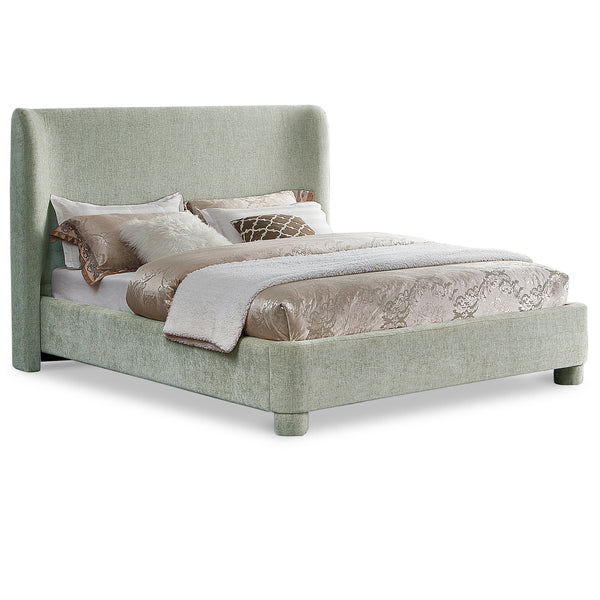 Meridian Penny Mint Green Chenille Fabric Queen Bed IMAGE 1