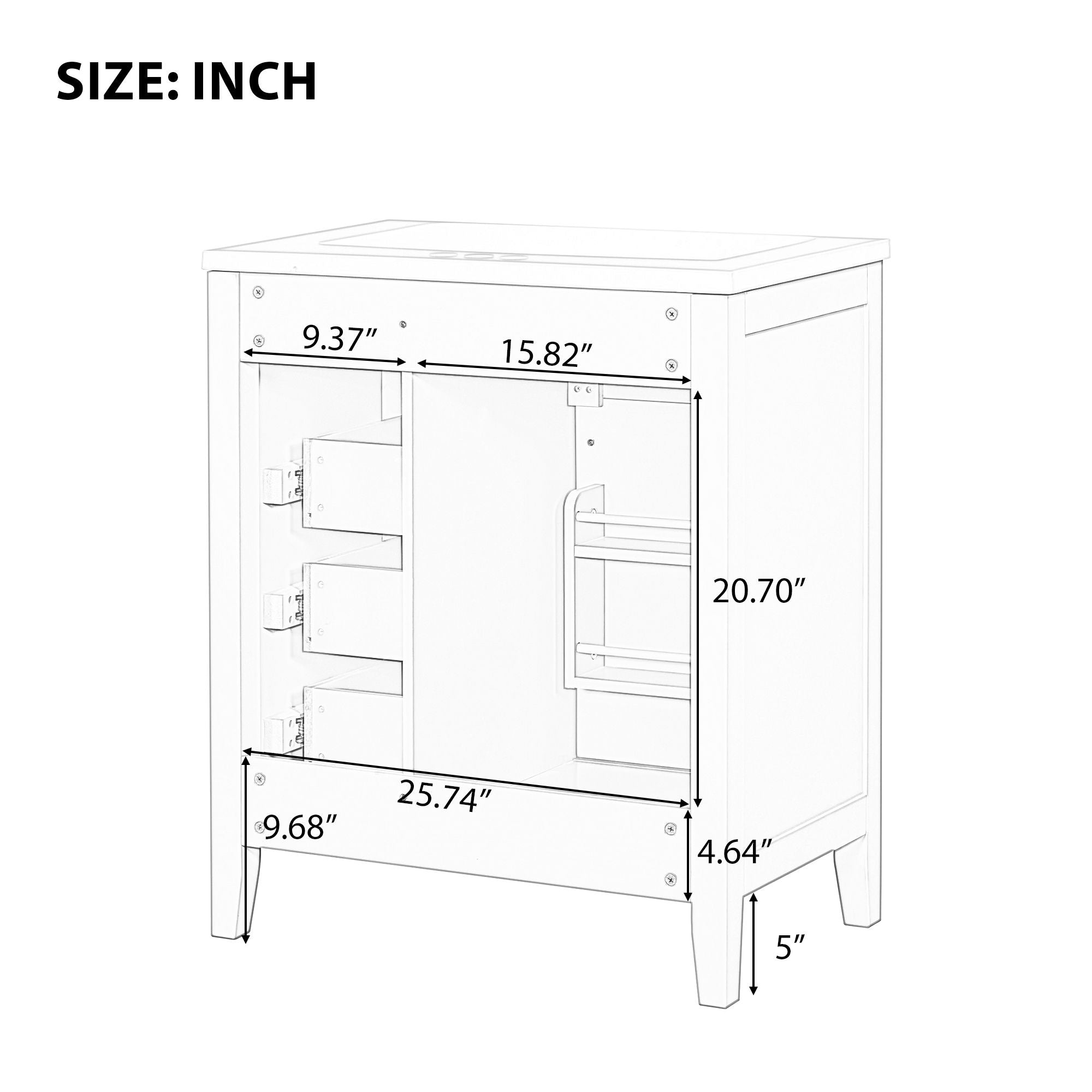 Modern Bathroom Vanity With Sink Combo, 3 Drawers, Undermount Drop-In Sink