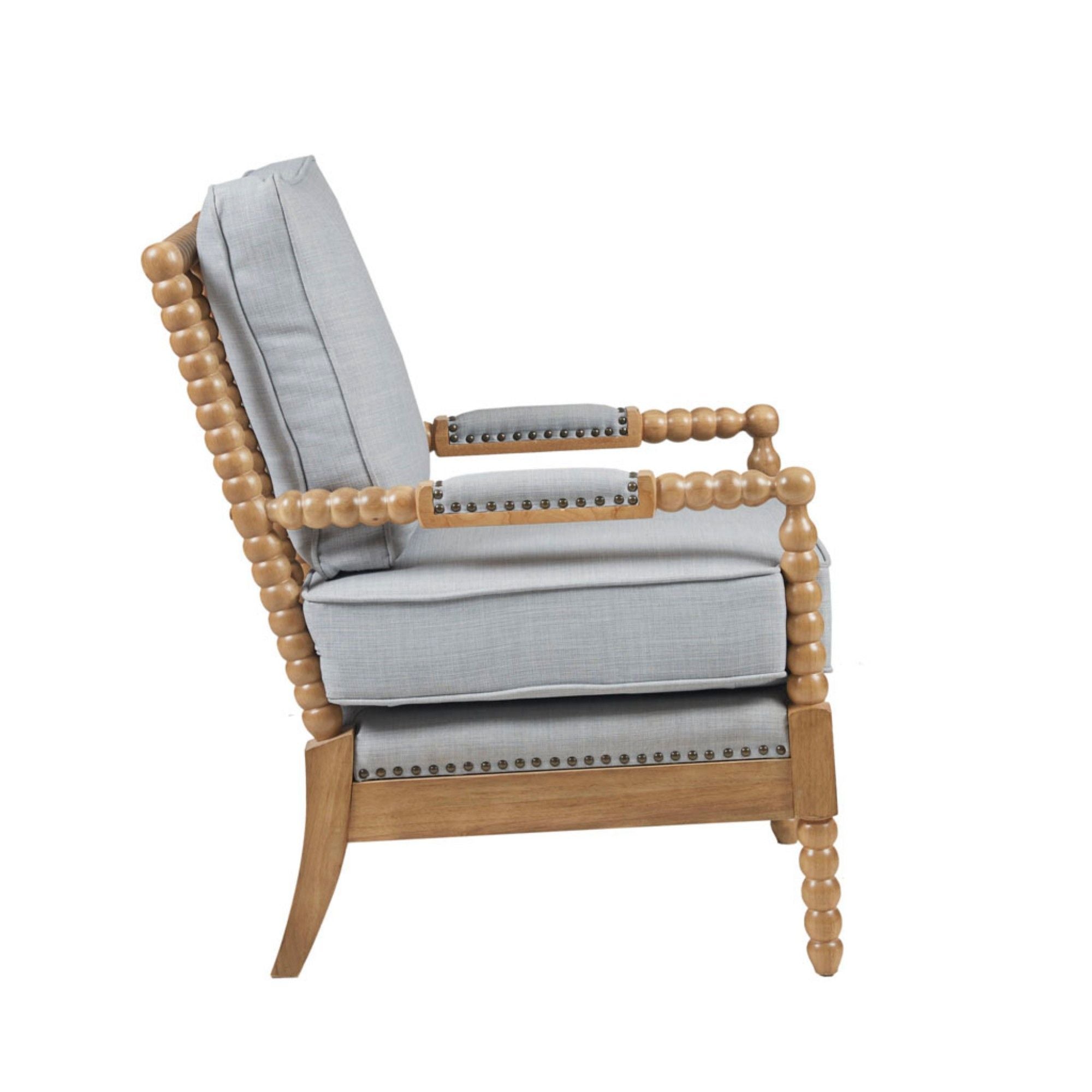 Arm Chair With Open Back Spindle Design, Padded Armrests
