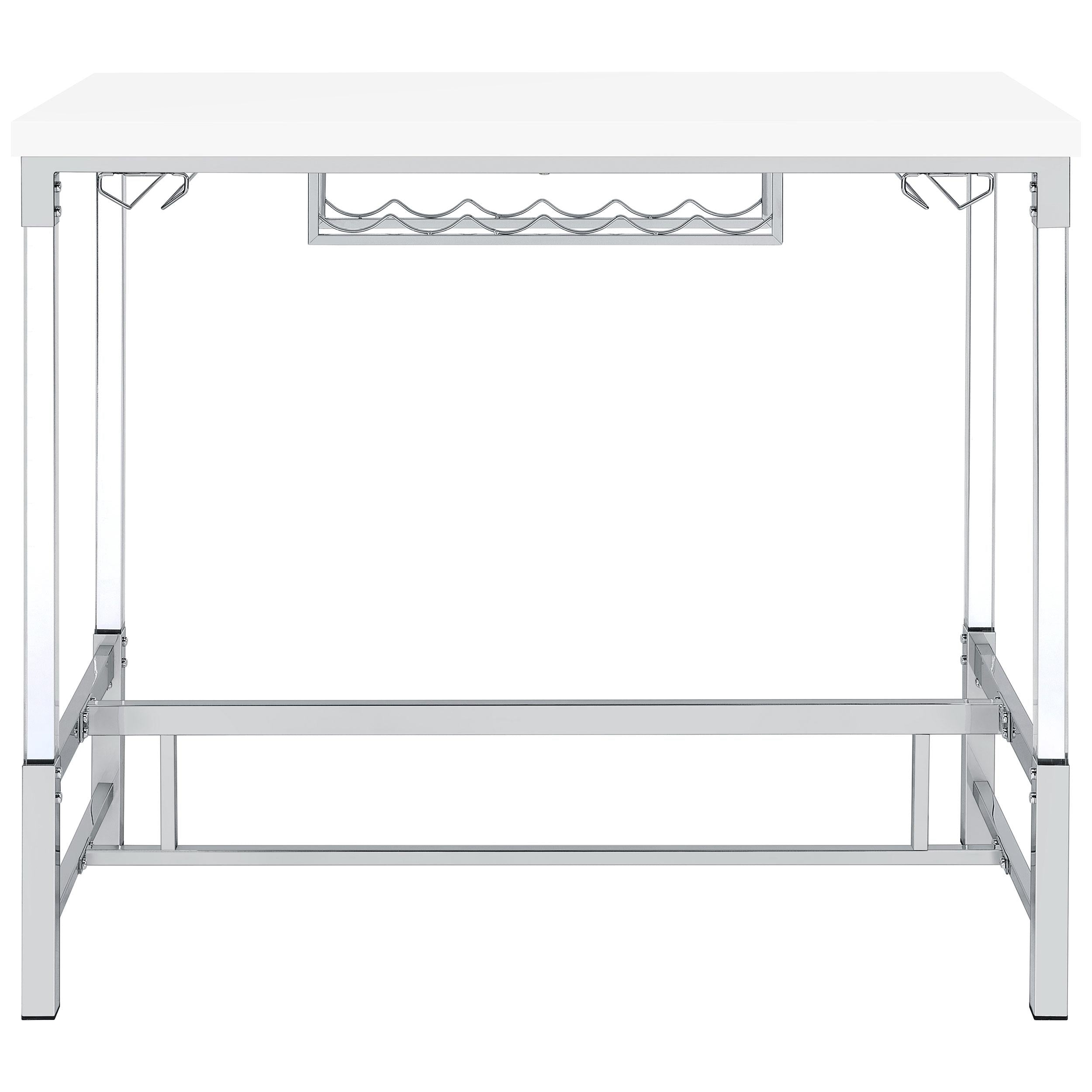 Coaster Furniture Norcrest 182101 Pub Height Bar Table with Acrylic Legs and Wine Storage - White High Gloss IMAGE 3