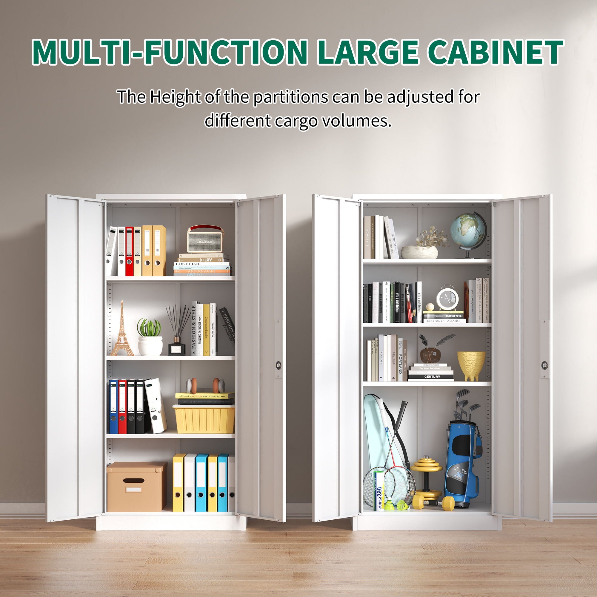 Heavy Metal Garage Storage Cabinet With Locking Doors, Steel, Adjustable Shelves