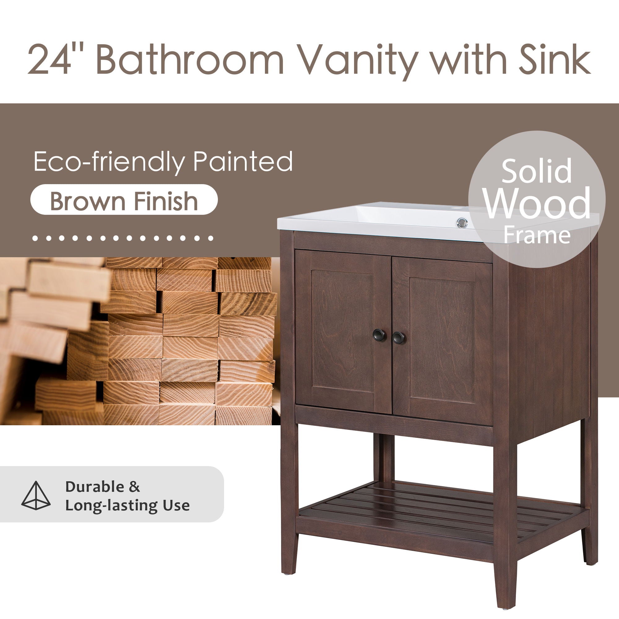 Modern Bathroom Vanity With Sink And Open Shelf