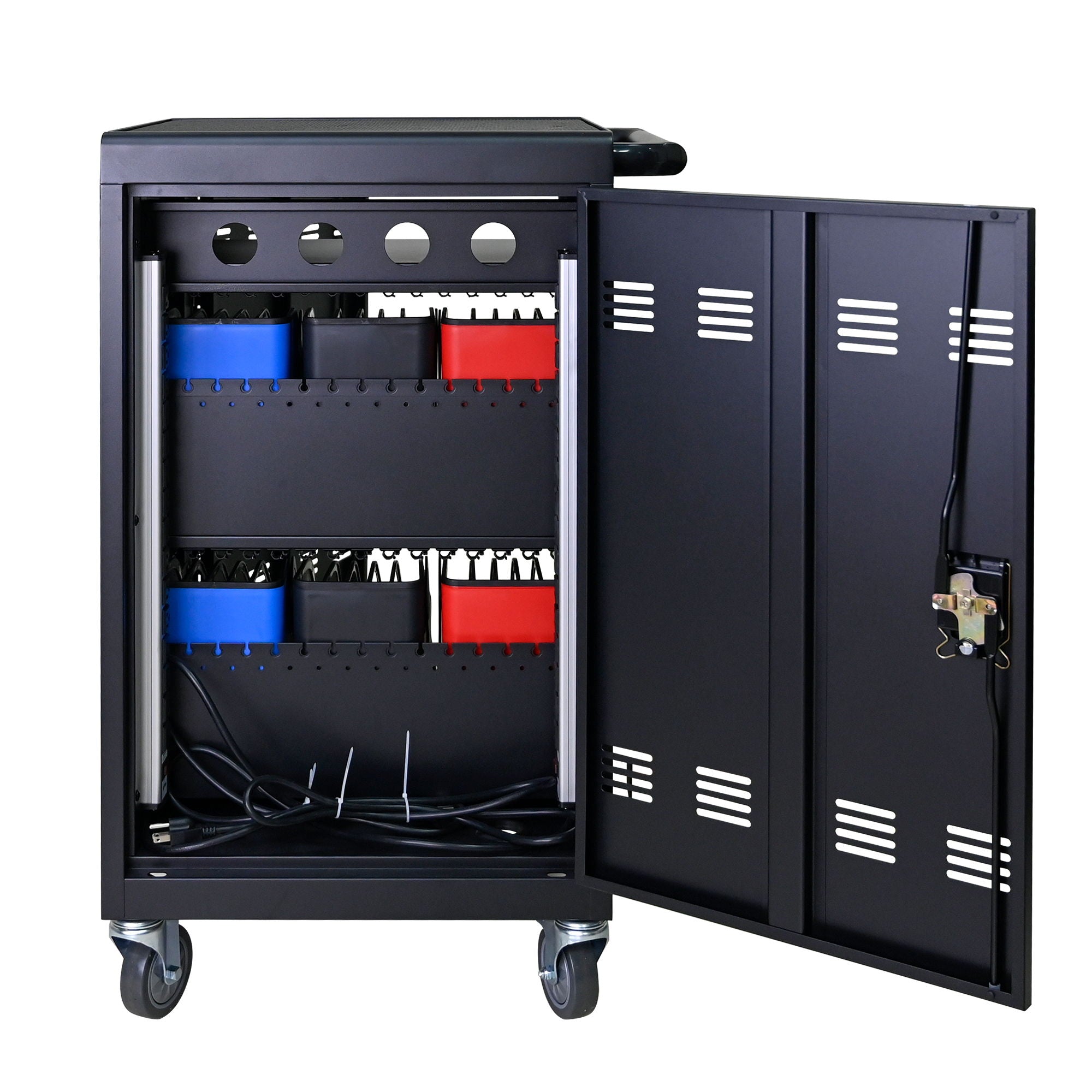 32 Bit Device Charging Trolley For Tablets And Laptops With Cable Management, Removable Doors - Matte Black