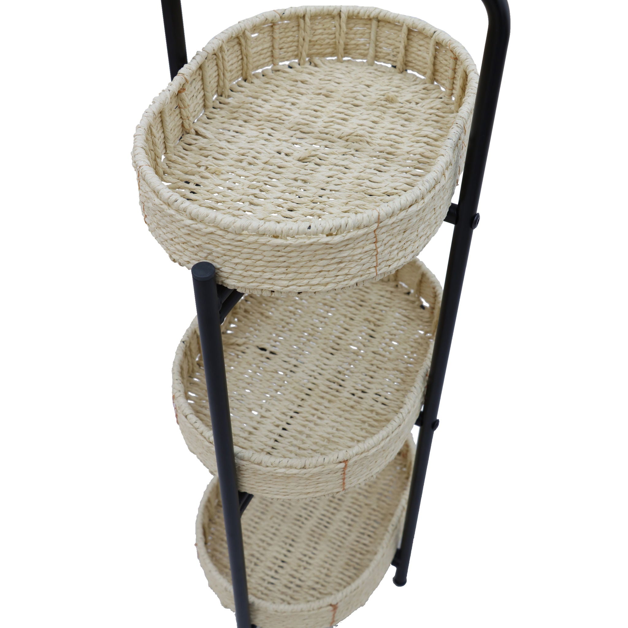 Modern 3 Tier Handwoven Side Table With Oval Organizer