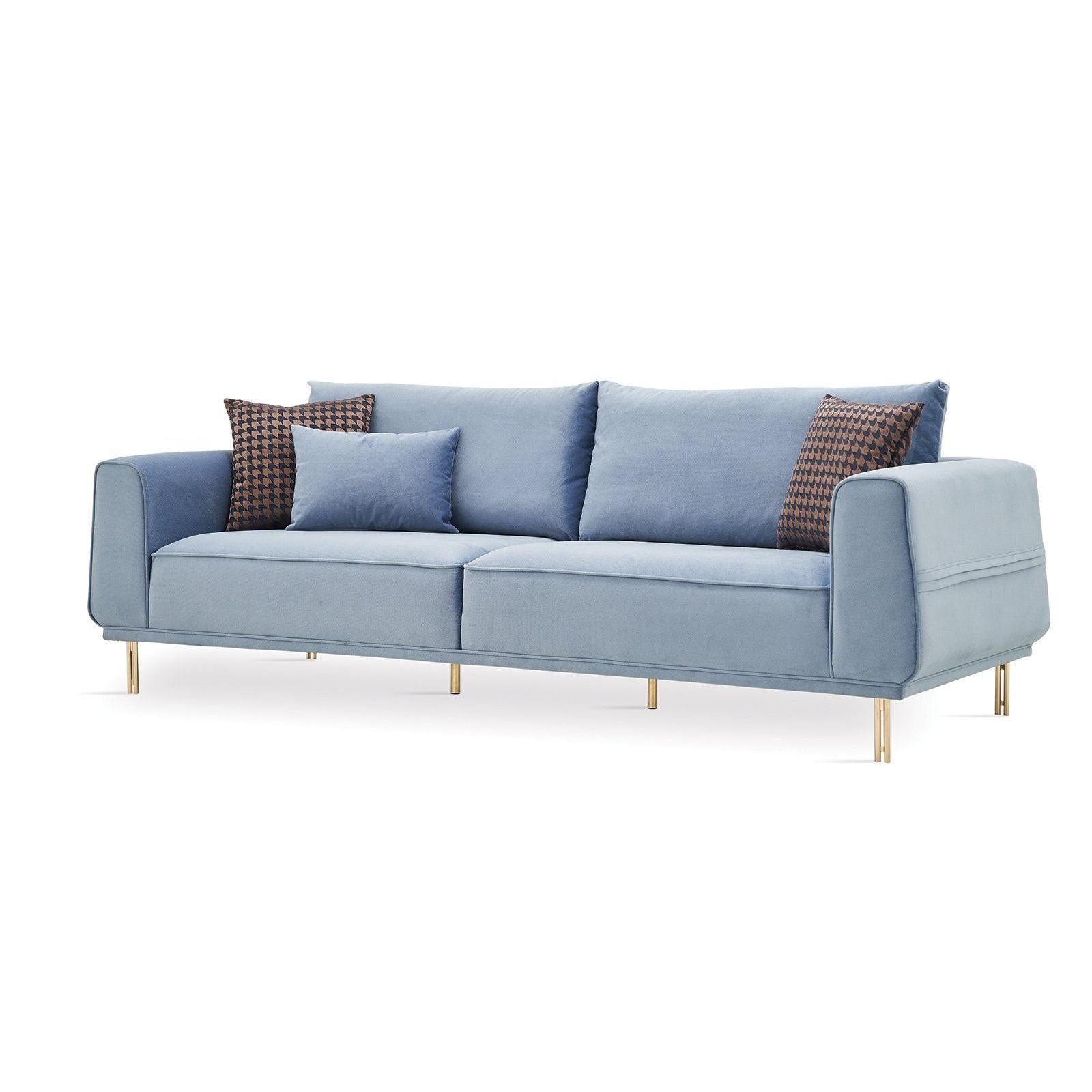 Enza Home Sofas Stationary Merida 3-Seater Sofa - Blue/Gold IMAGE 2