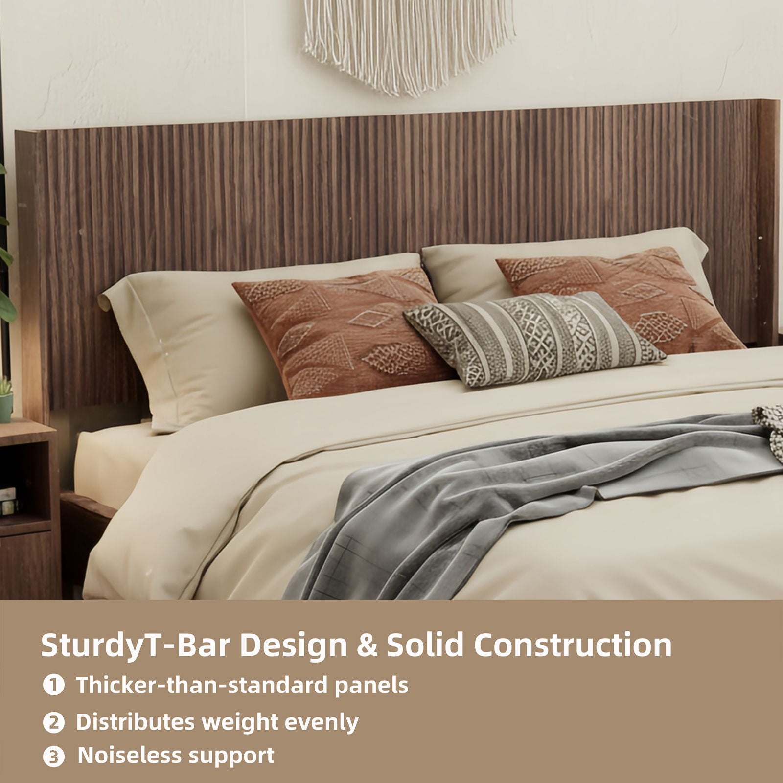 Modern Wide Wall Mounted Fluted Panel Headboard