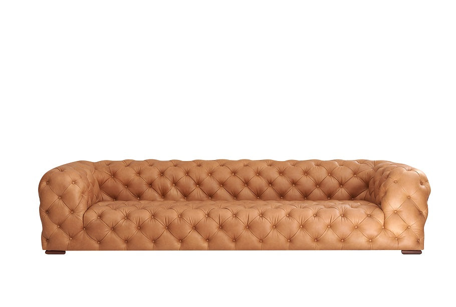 Divani Casa Dexter - Transitional Camel Full Italian Leather Tufted Sofa