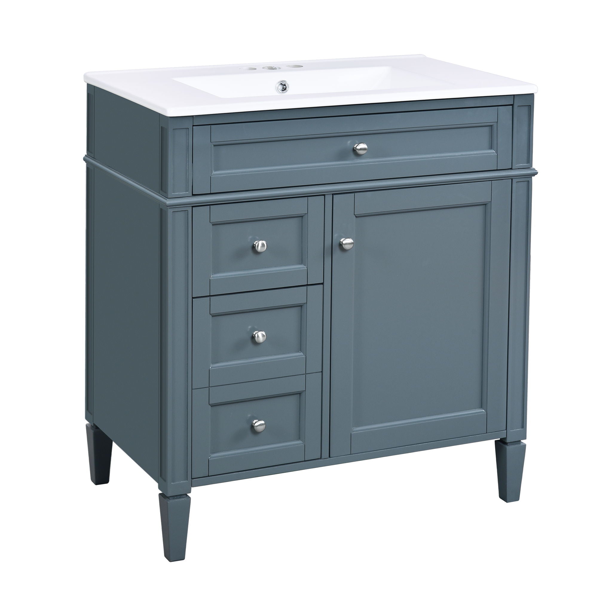 Bathroom Vanity With Top Sink, Storage Cabinet With 2 Drawers And Tip Out Drawer, Rectangular Design - Indigo Blue