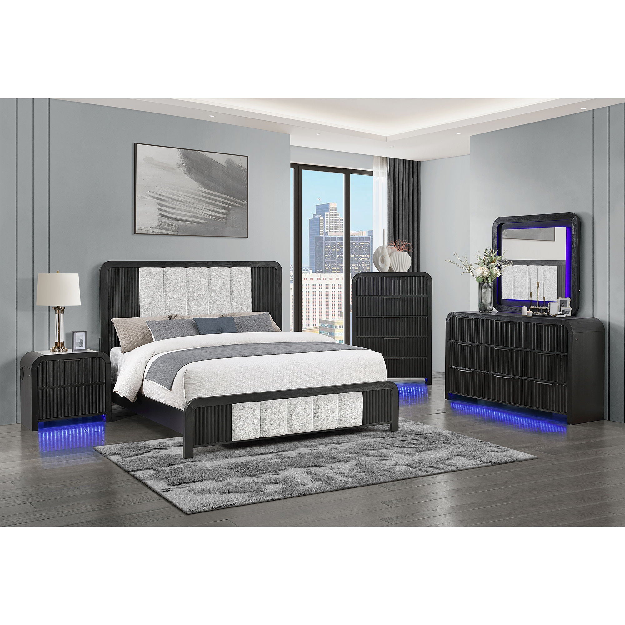 Beverly - Nightstand With Speakers, Rounded Sides - Black White