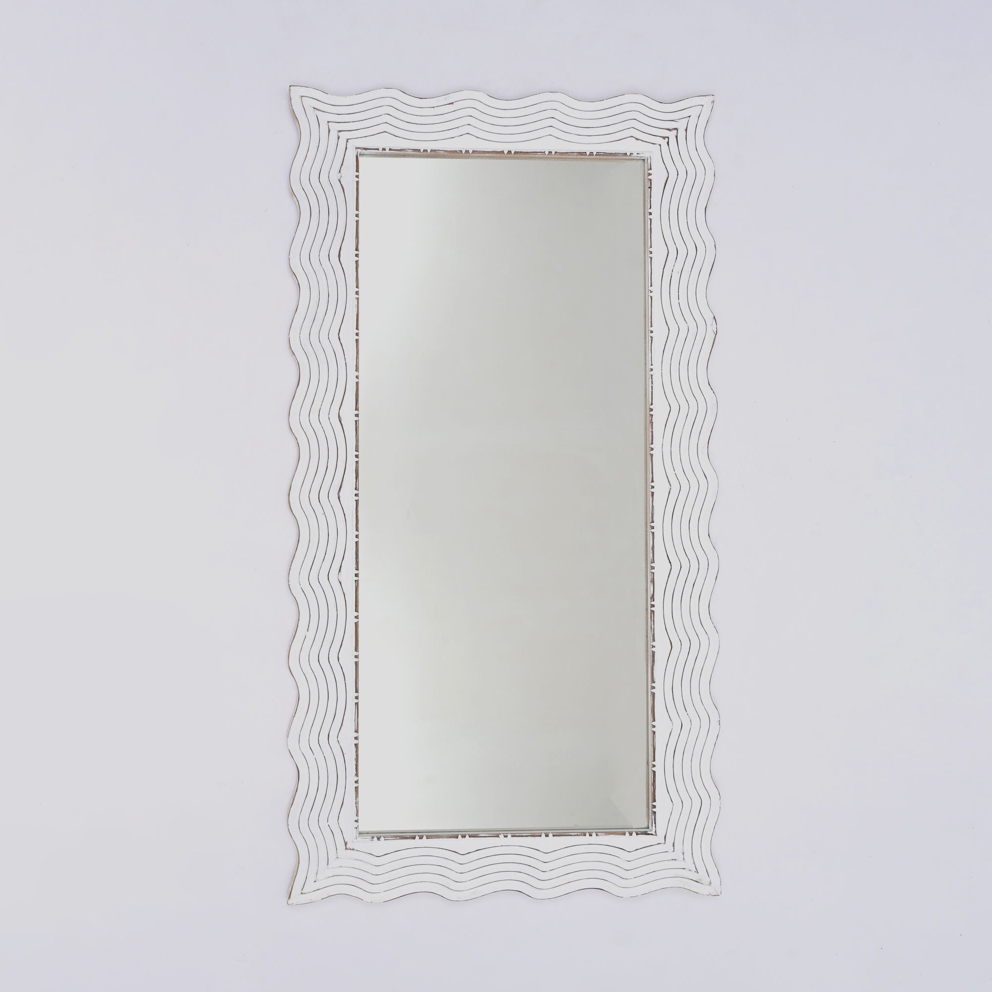 Handcarved Wave Design Rectangle Mirror Accent Enhancing Space - Antique White