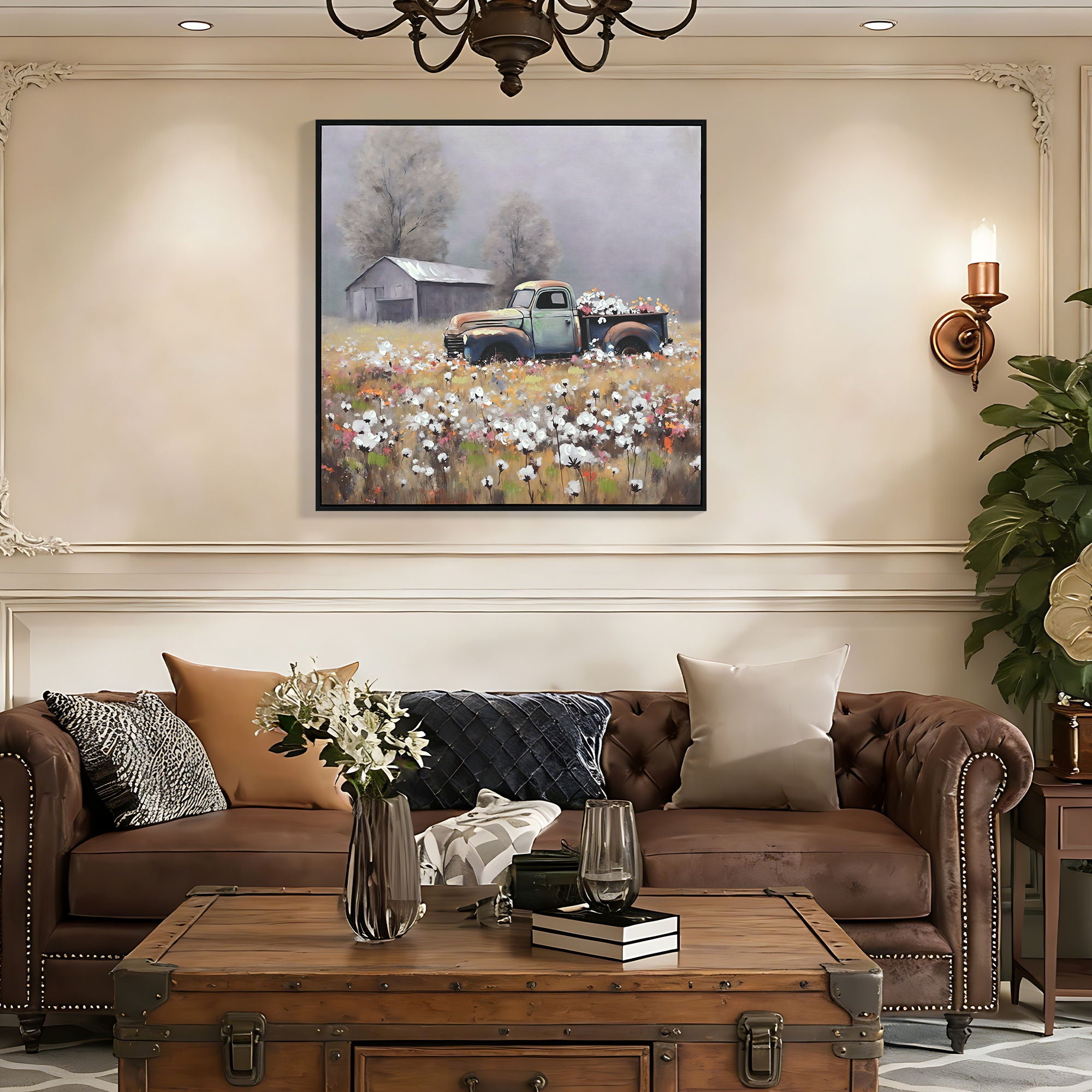 Old Truck Canvas Wall Art, Old Barn Pictures Wall Art - White / Vintage