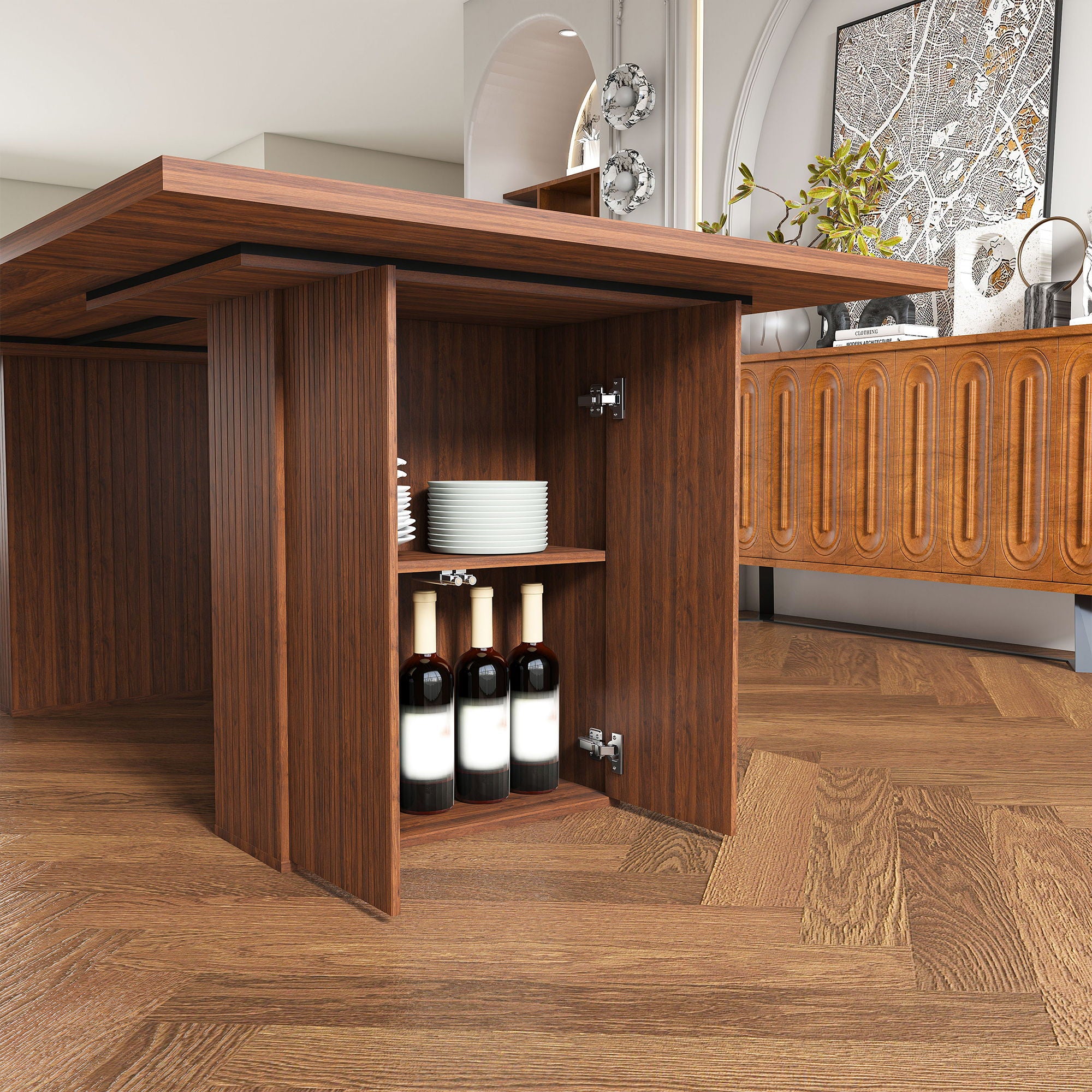 Rectangular Dining Table With Storage Base - Walnut