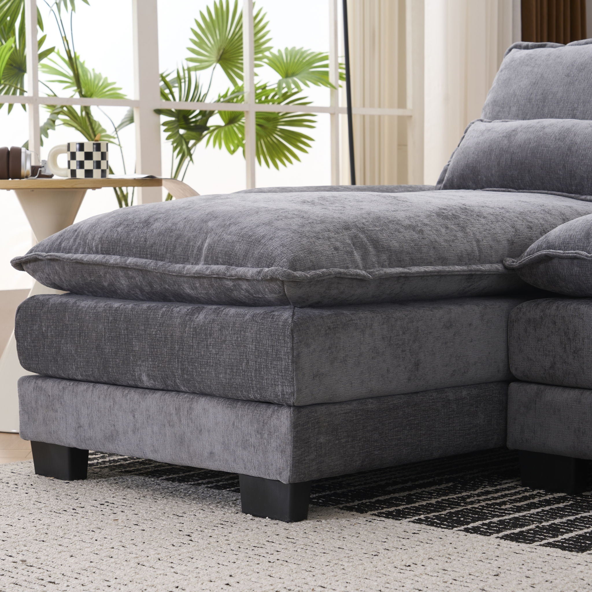 U Shaped Sofa With Console, Cupholders, USB Ports, 6 Seat, Bronzing Suede &