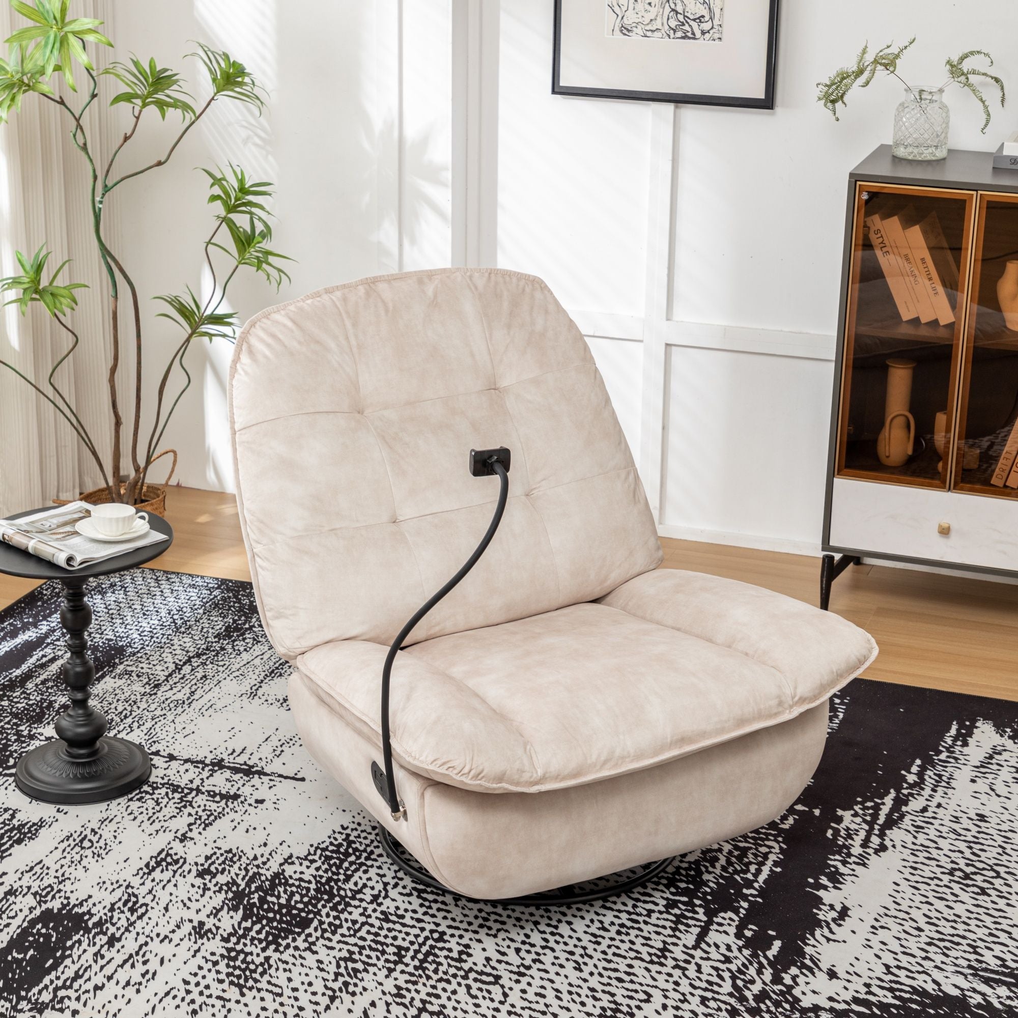 Modern Swivel Gliding Recliner Chair With Rocking Function And Phone Holder, Large Comfortable