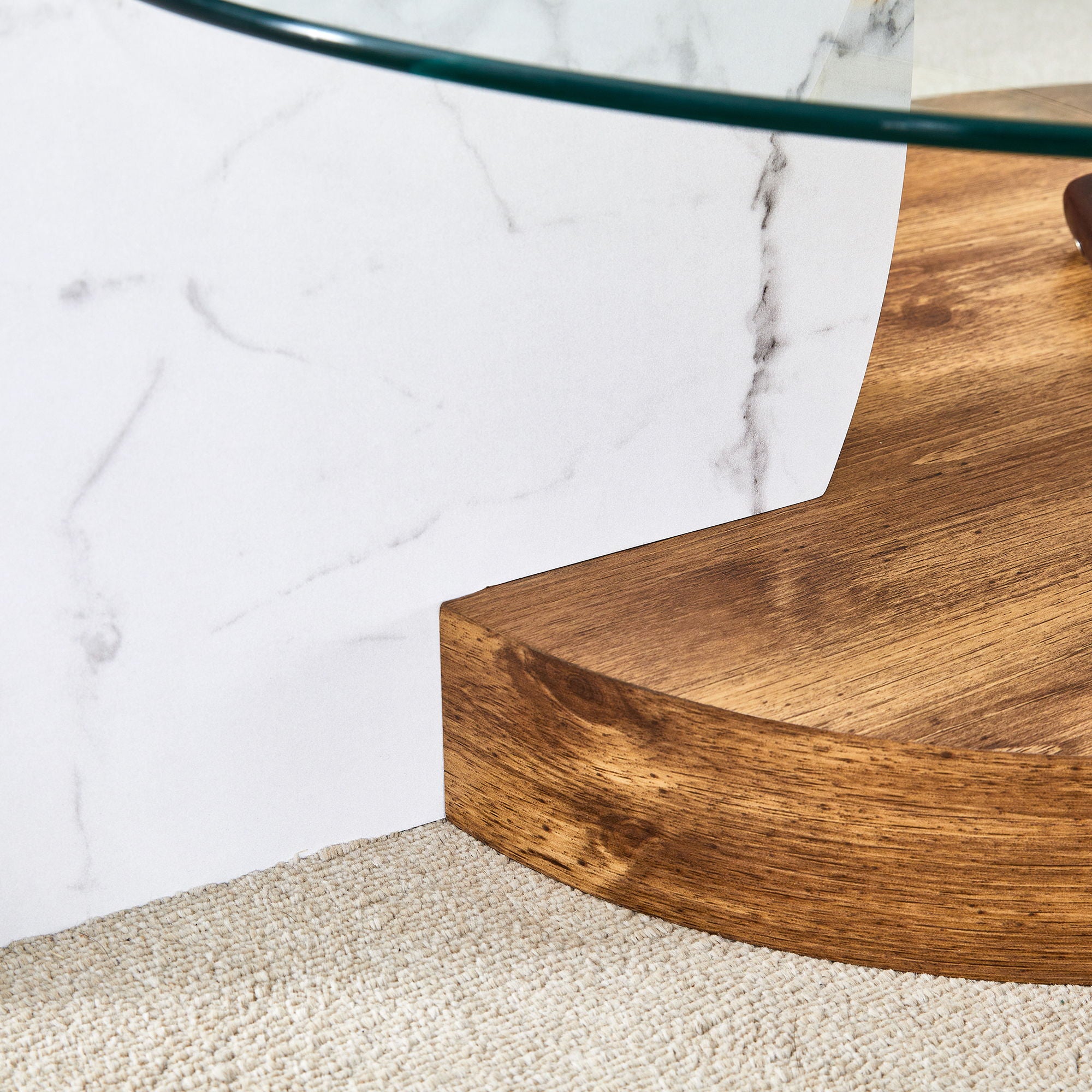 Contemporary Artistic Double Layer Coffee Table, Tempered Glass Top