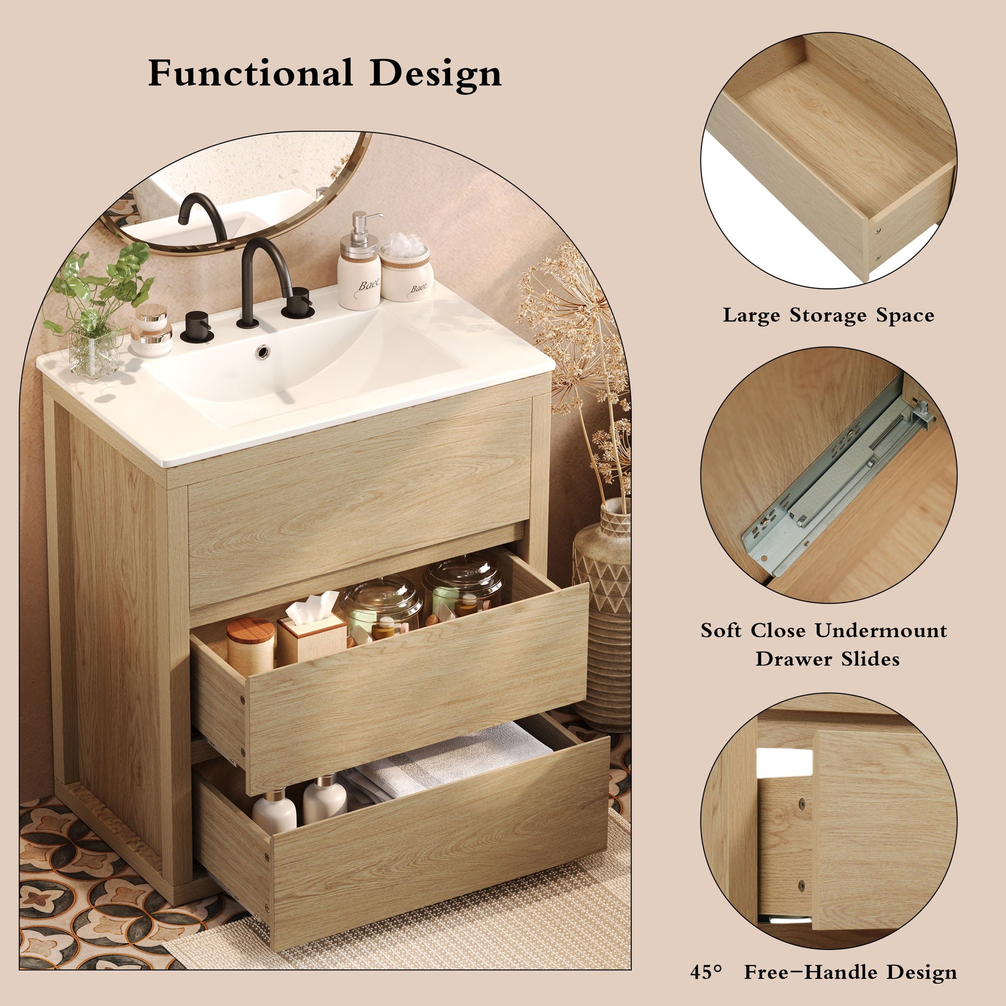 Double Sinks Bathroom Vanity Set With 2 Ceramic Basins