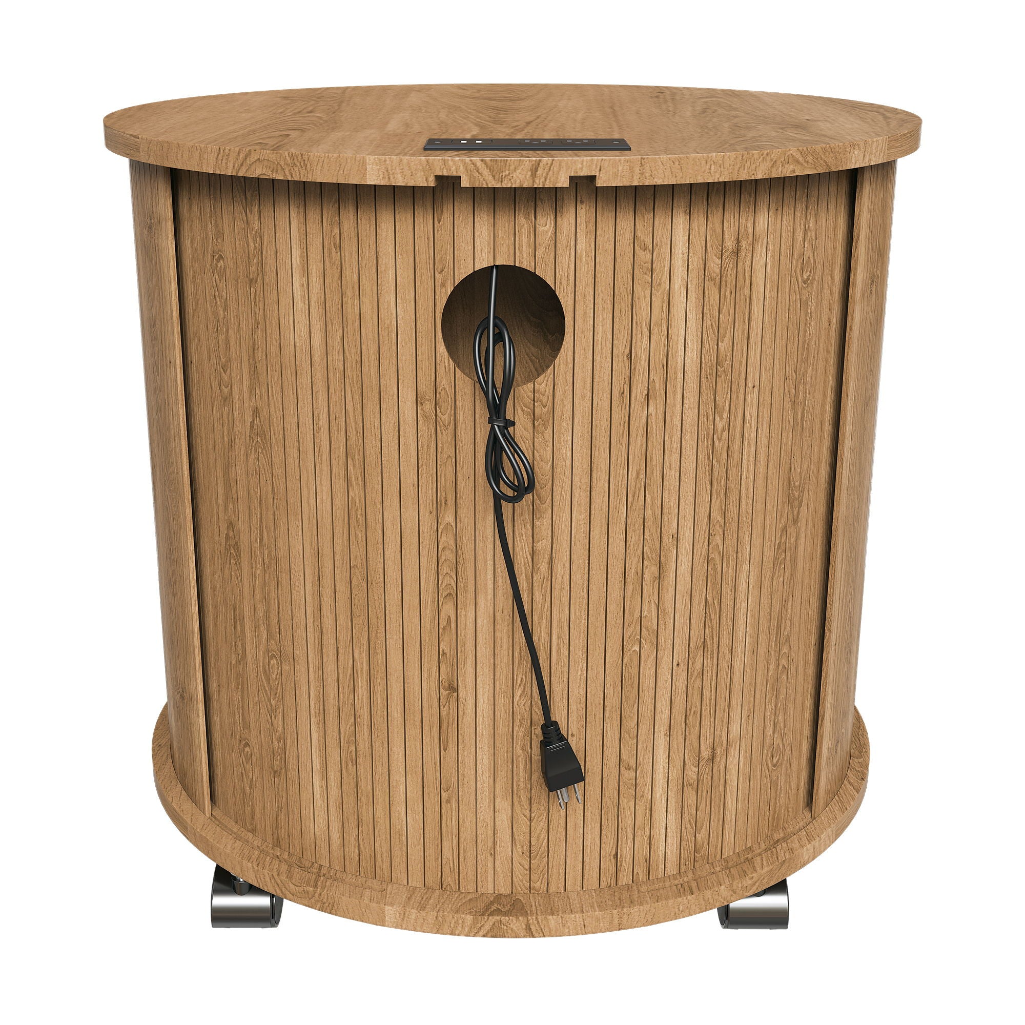Cylinder Nightstand With Charging Station & Sliding Door