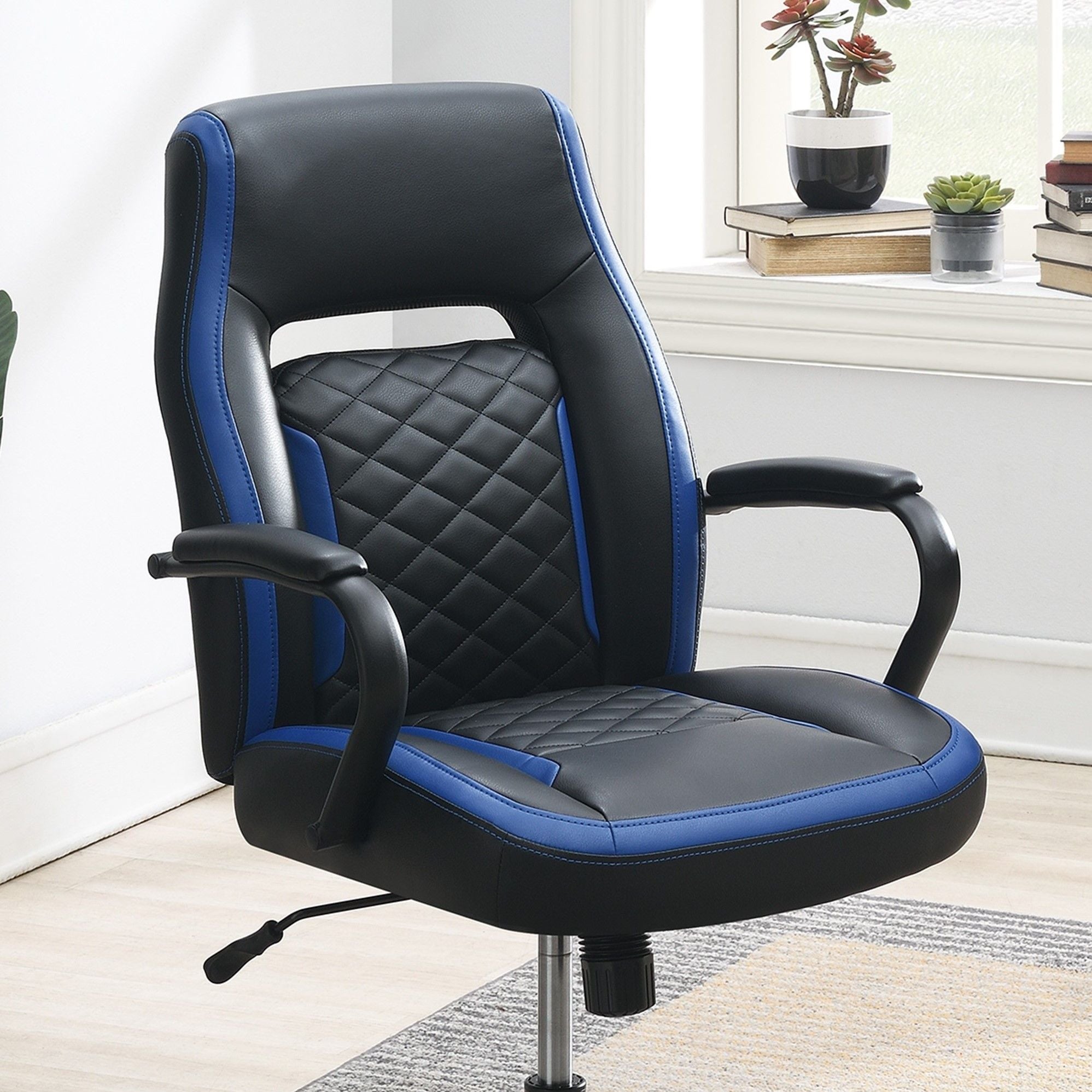 Ergonomic Office Chair With Armrests, Adjustable Design - Black / Blue