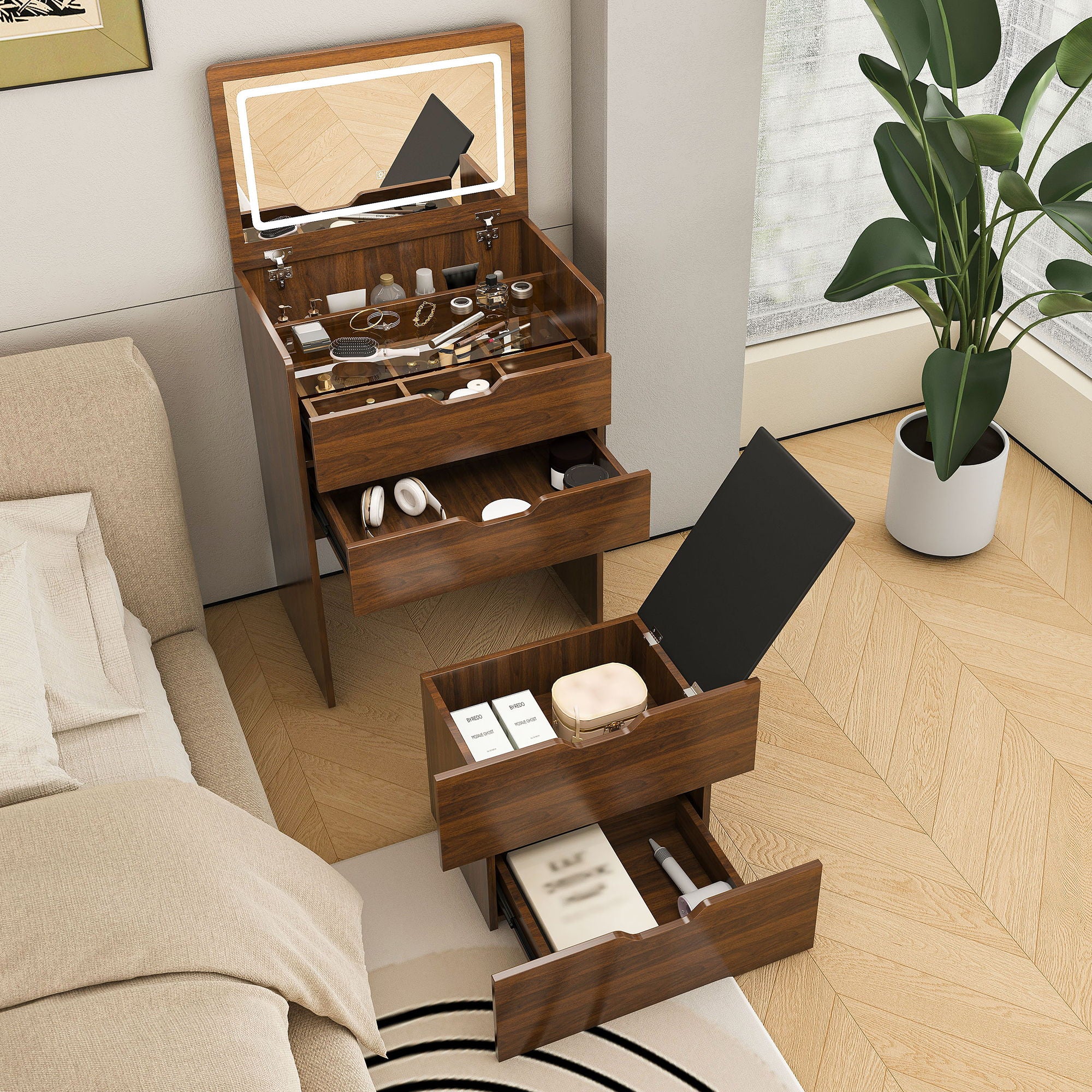 Vanity Desk With Lighted Mirror & Stool