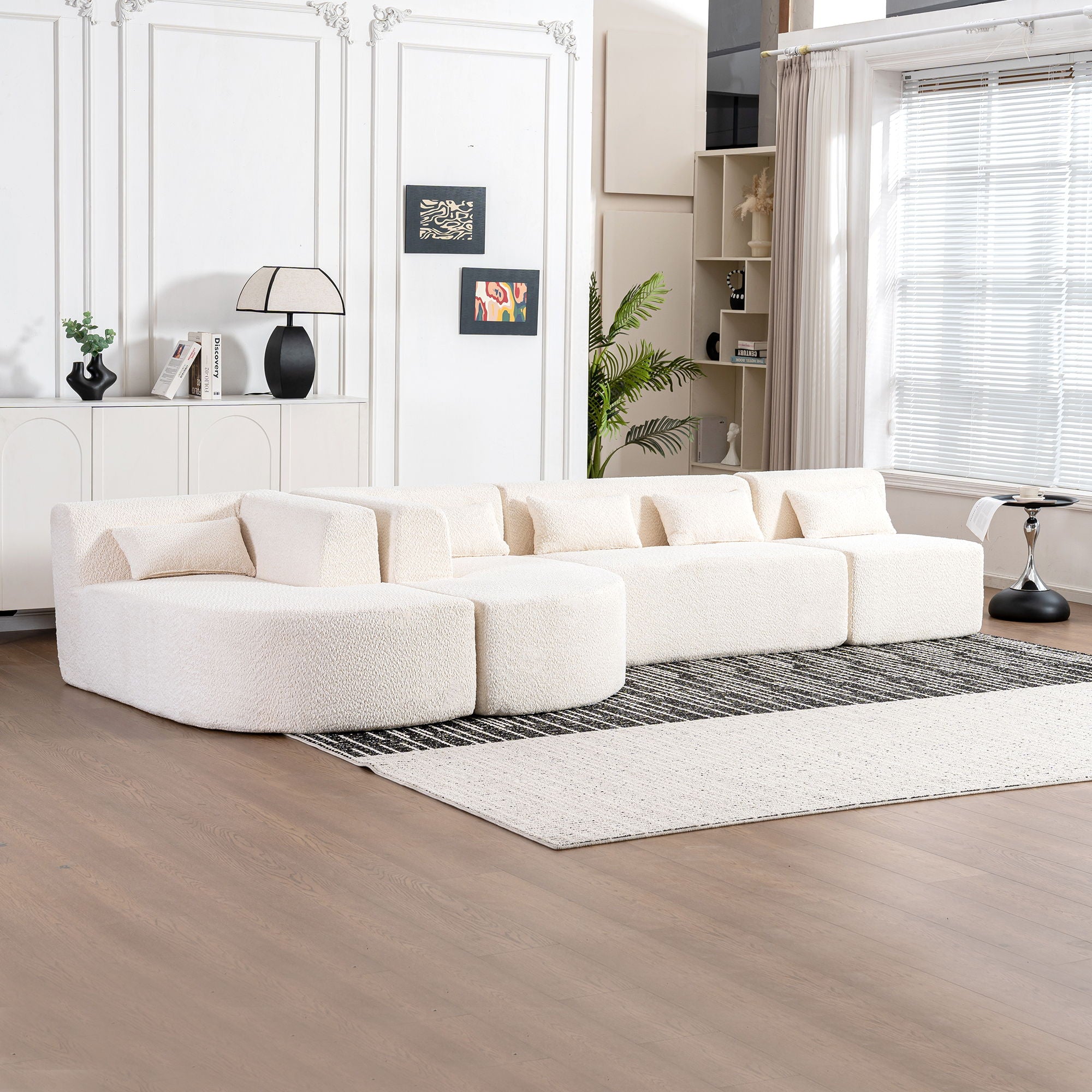Upholstered Sofa Free Combined Sofa Couch With 2 Chaise Lounge And Five Back Pillows For Living Room