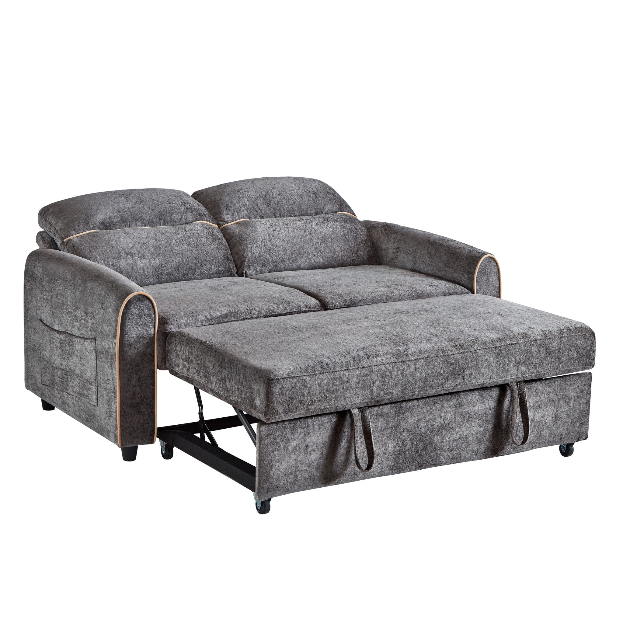 Pull Out Sofa Bed With Adjustable 3 Position Backrest, USB Charging Ports, Side Pockets