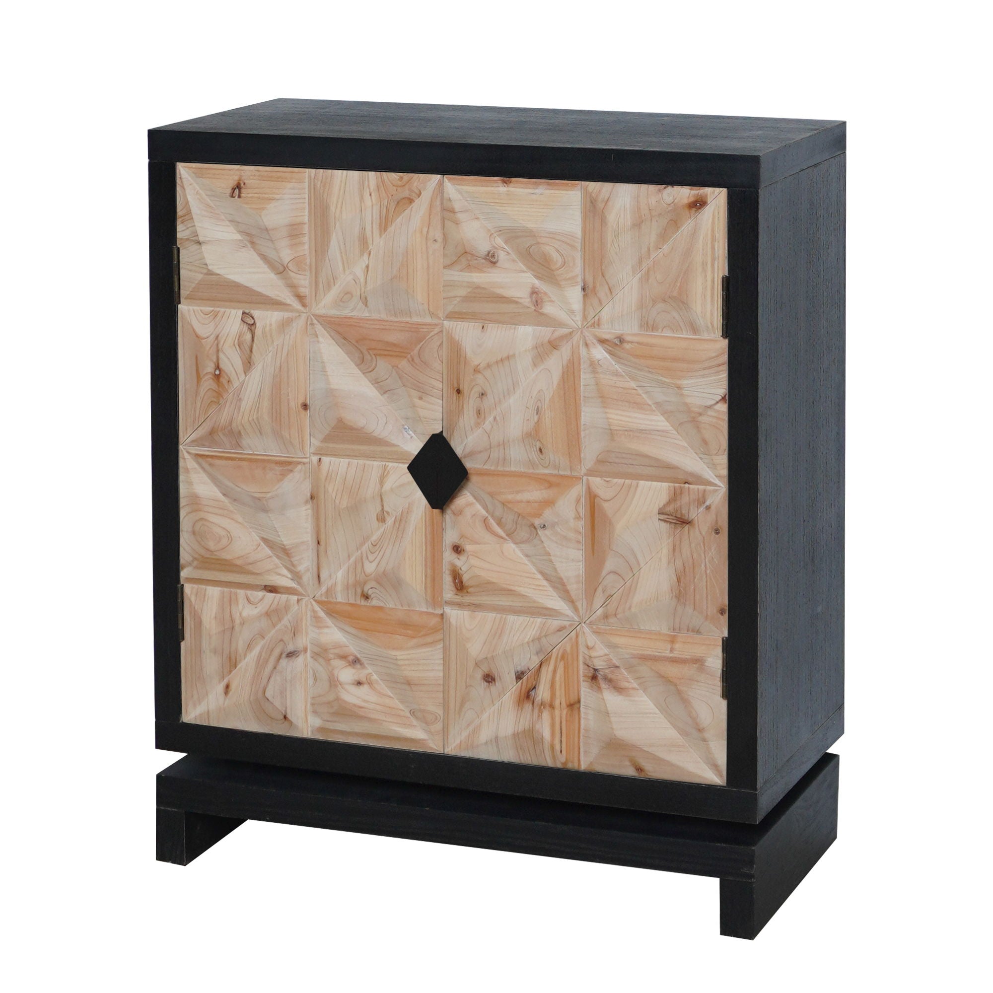 2 Door Accent Storage Cabinet With Diamond Handle - Black / Natural