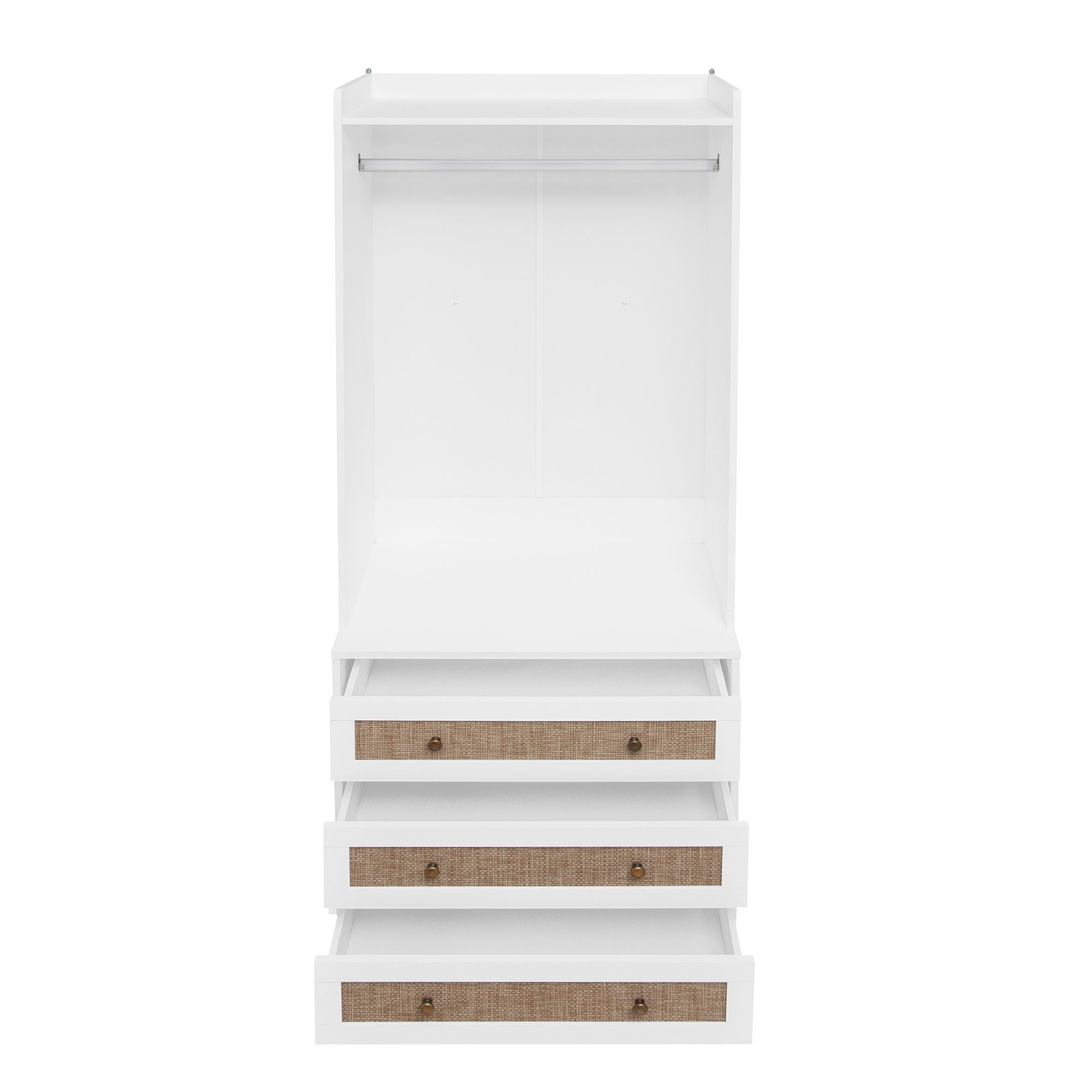 Wardrobe With 3 Drawers High Wardrobe Armoire With Rattan For Living Room Organizer - White