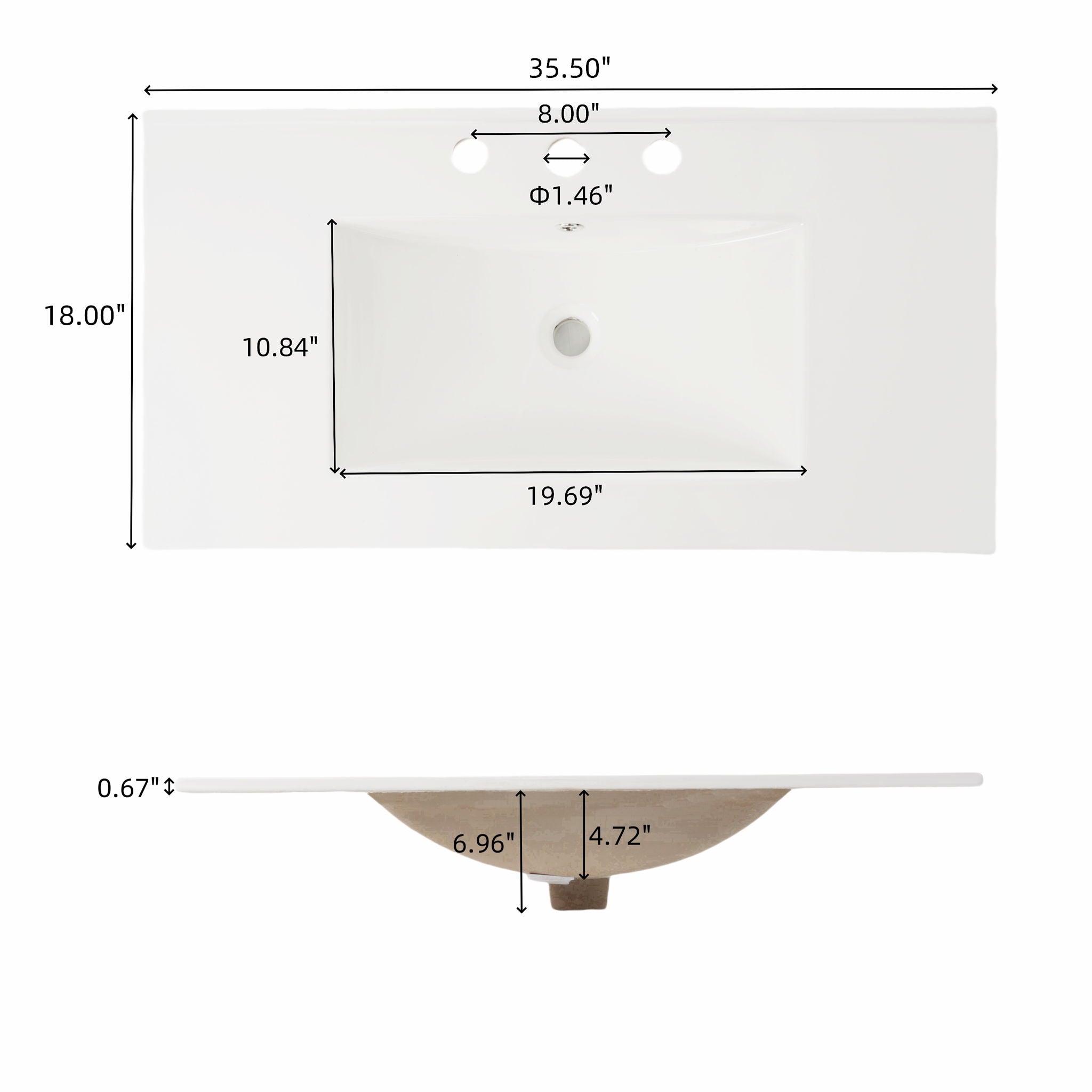 Modern Bathroom Vanity With Rectangle Ceramic Sink, Soft Closing Doors