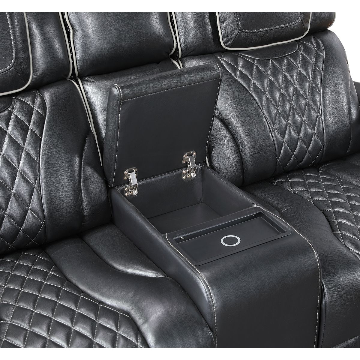 Apex - Power Double Reclining Loveseat With Center Console, Power Headrests, Storage Arms With Cup Holders, Wireless Charger, Air Massage And Heat, LED Lighting And Charging Ports